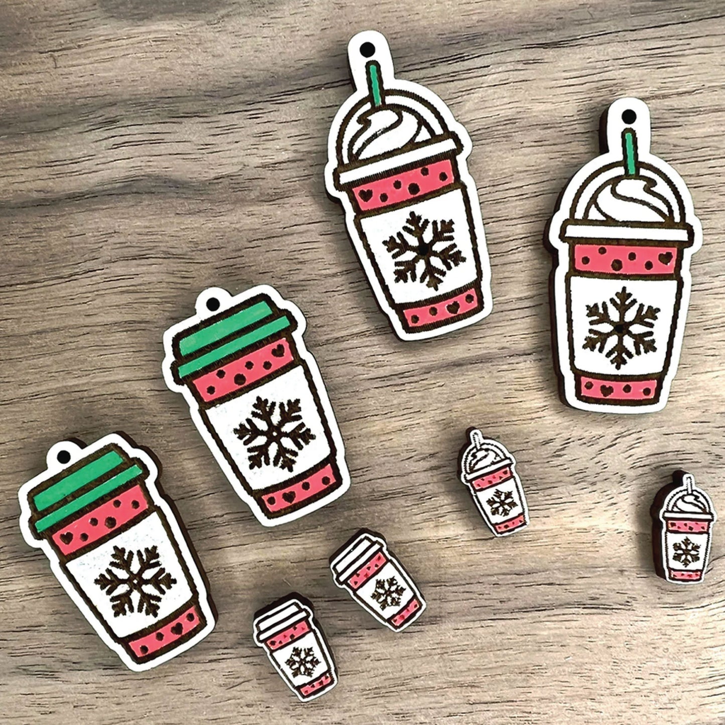 Winter Peppermint Coffee Earrings | Wood Coffee Shop | Dangle Earring