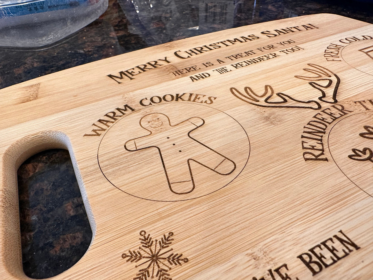 Santa Snacks For Christmas Eve | Merry Christmas Santa Claus | Cookies Milk Carrots | Reindeer | Children | Bamboo Cutting Board