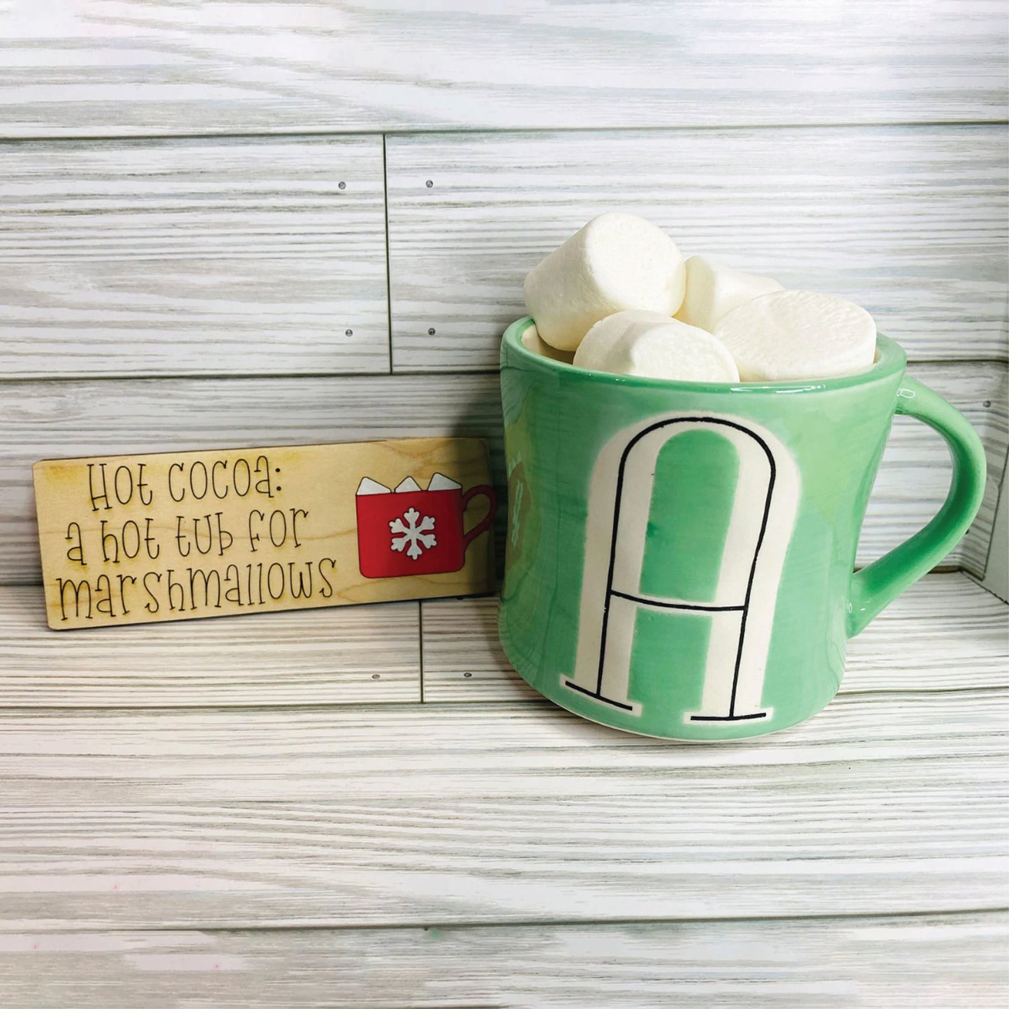 Hot Cocoa: A Marshmallow For Hot Tub | Funny | Coffee Bar | Shelf Sitter | Christmas | Winter Snow | Wood Sign