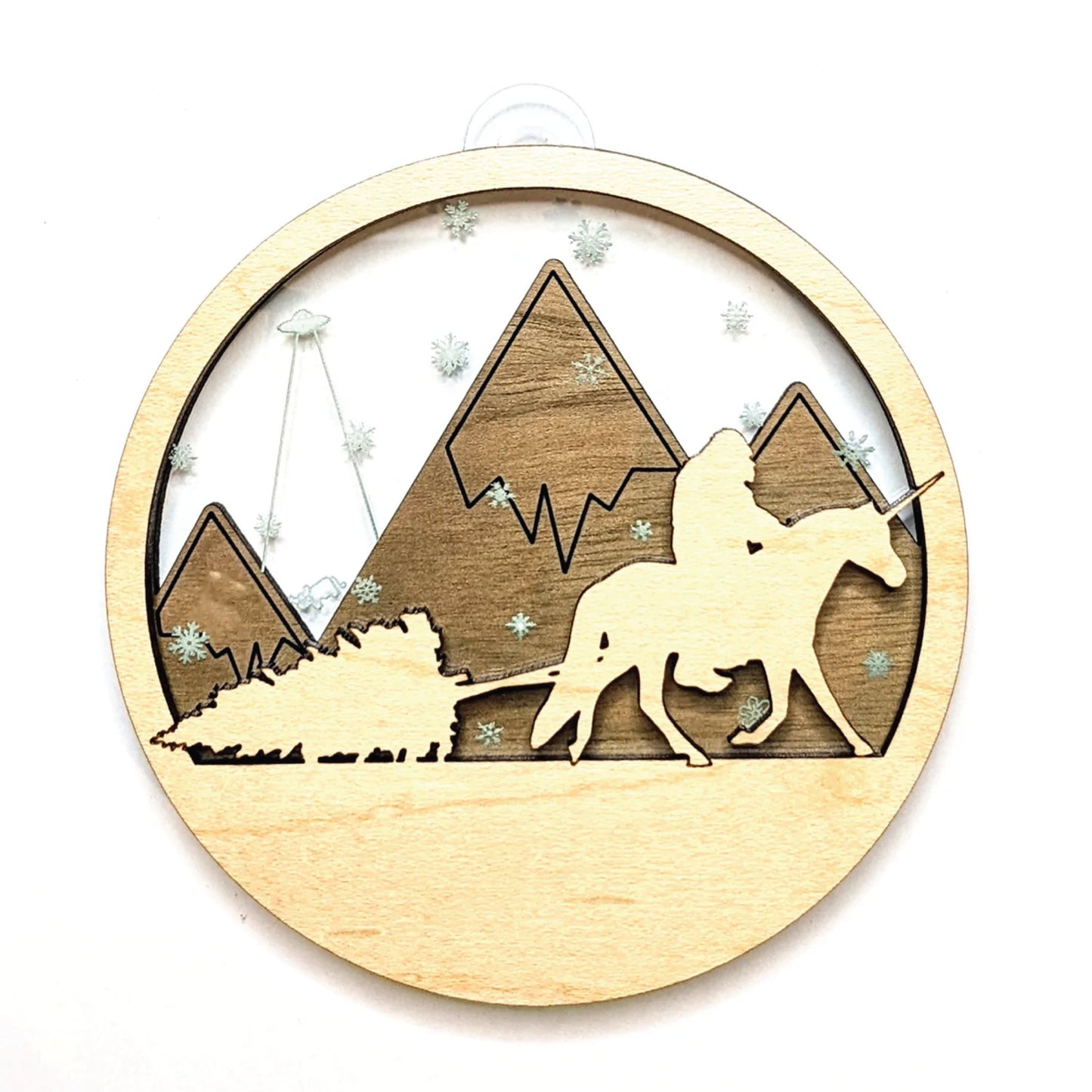 Mystical Mountain With Bigfoot Riding a Unicorn | DIY Paint | Gift | Present Tag | Christmas Tree Ornament