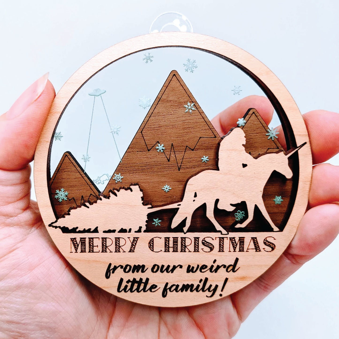 Mystical Mountain With Bigfoot Riding a Unicorn | DIY Paint | Gift | Present Tag | Christmas Tree Ornament