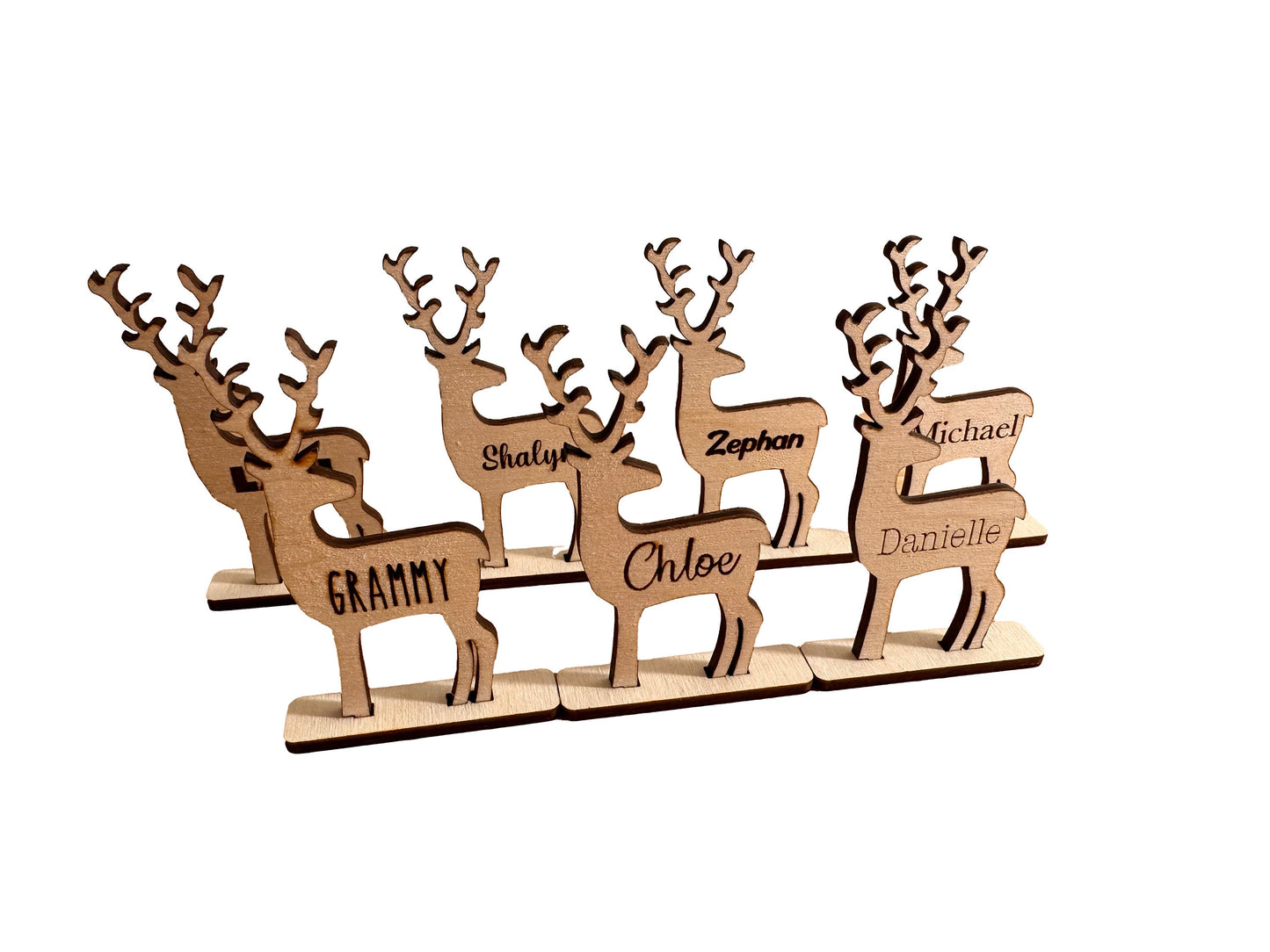 Wooden Deer With Personalized Names | Custom Party Table Decorations | Luxury Wedding Name Cards Placement | Seating Arrangement Decor