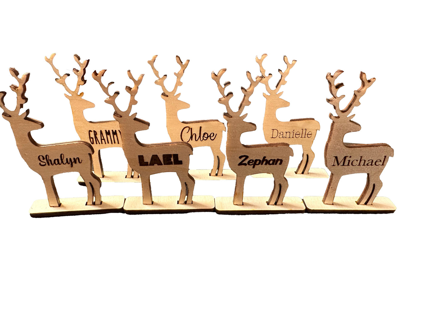 Wooden Deer With Personalized Names | Custom Party Table Decorations | Luxury Wedding Name Cards Placement | Seating Arrangement Decor