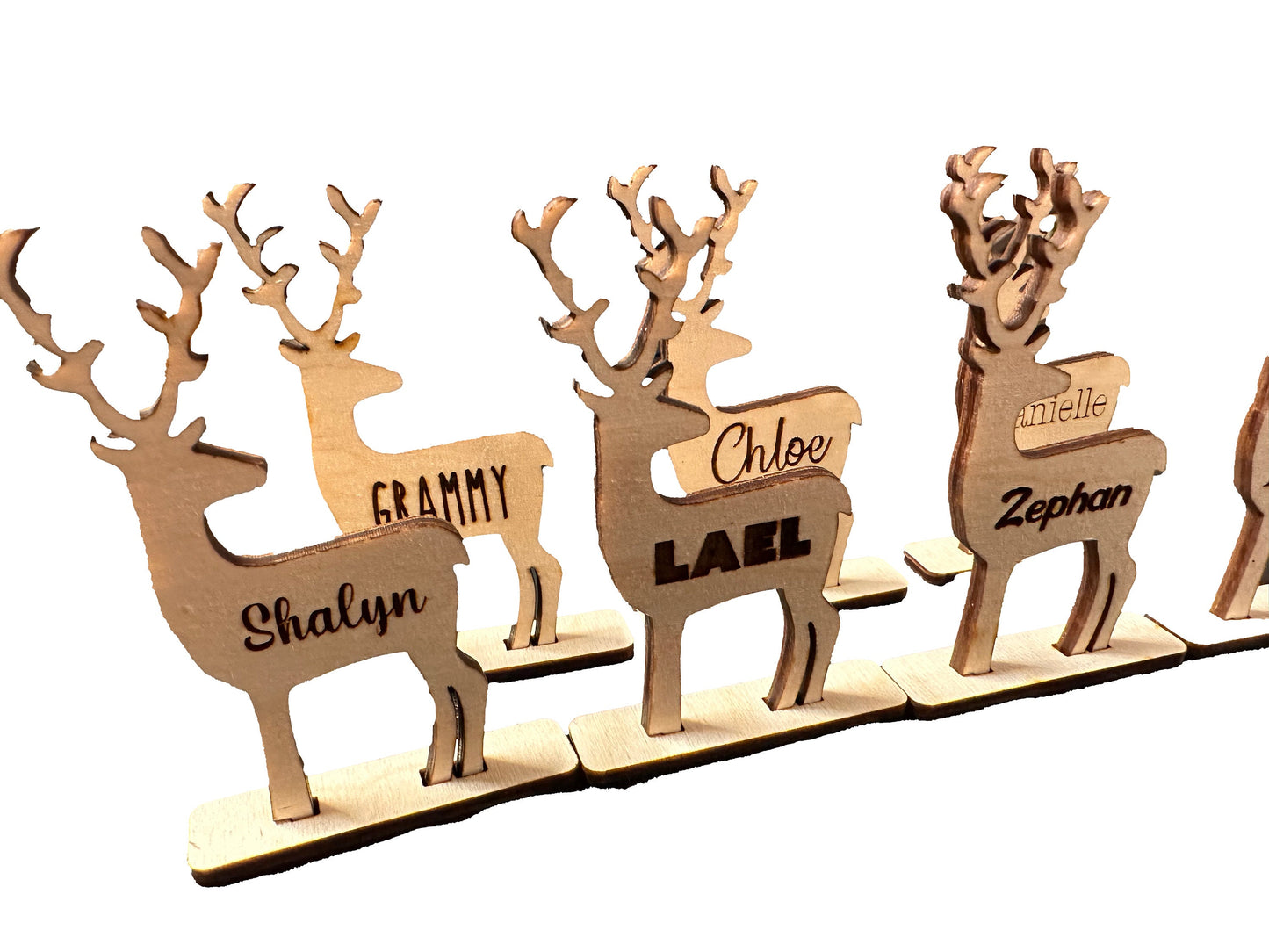Wooden Deer With Personalized Names | Custom Party Table Decorations | Luxury Wedding Name Cards Placement | Seating Arrangement Decor