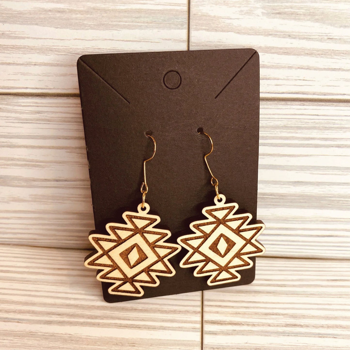 Aztec Pattern Boho Dangle Earrings | Wood | Dangle Earring
