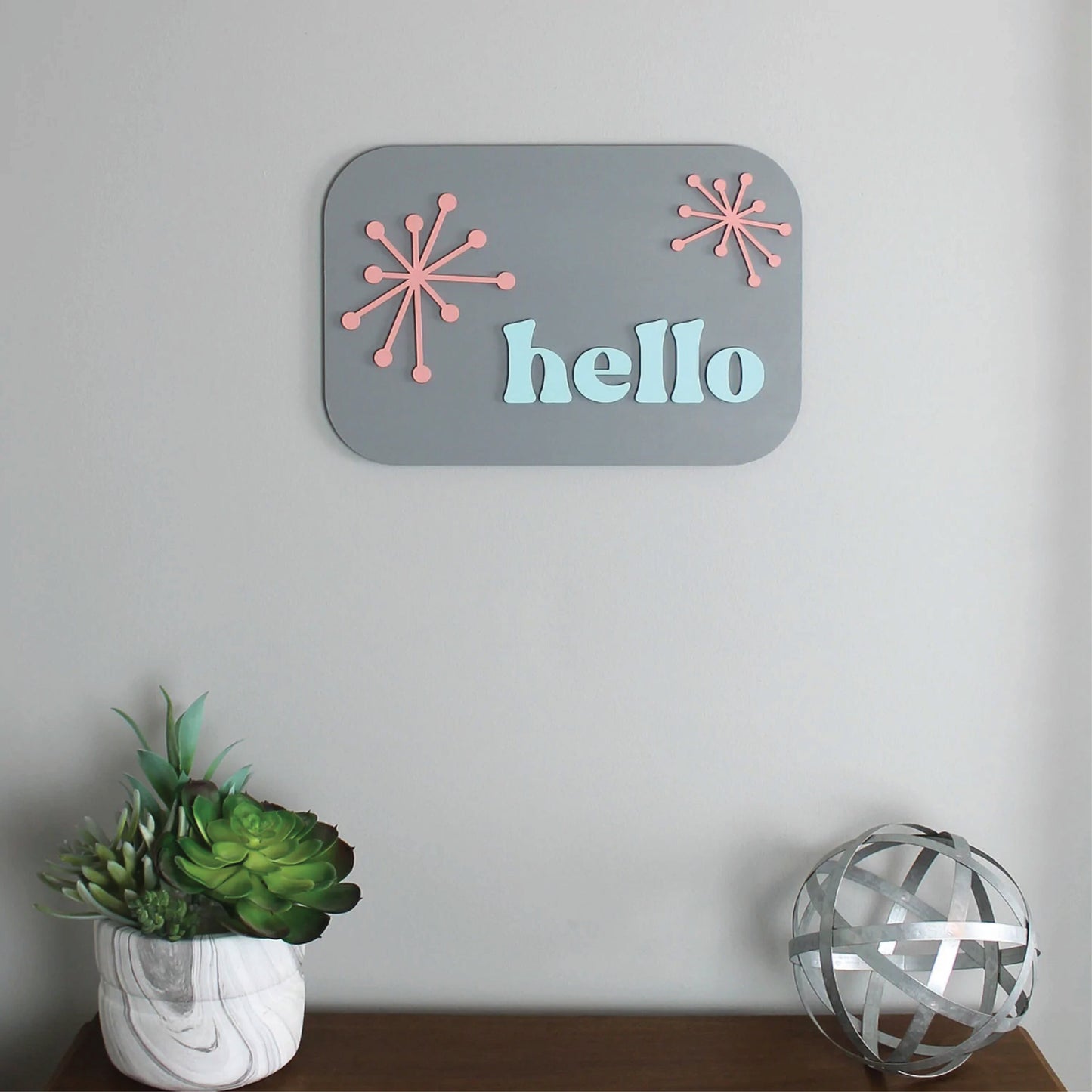 Retro Starburst Hello Wall Sign Rectangle Shelf Sitter | DIY Paint And Assembly | Wall Sign