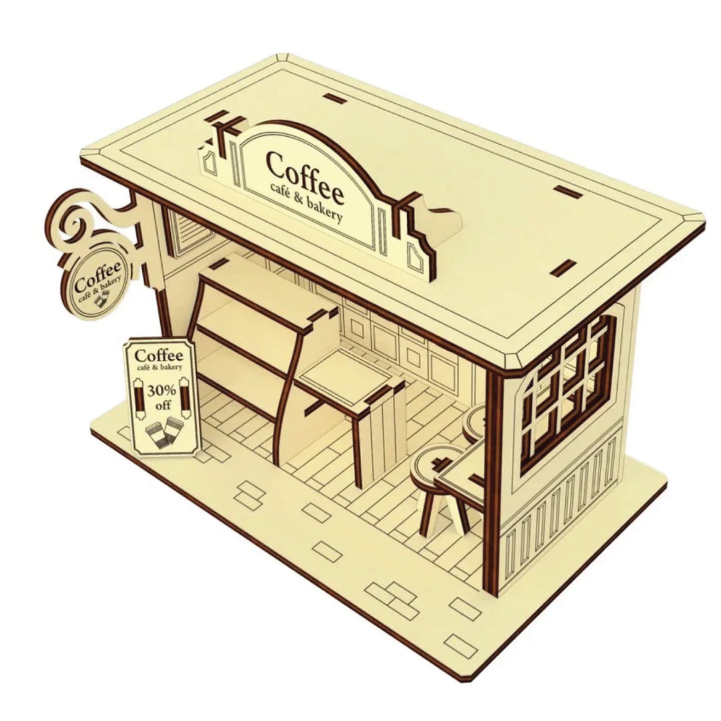 Coffee Cafe & Bakery Miniature | Assembly And Painting Required | Bookshelf Nook Insert