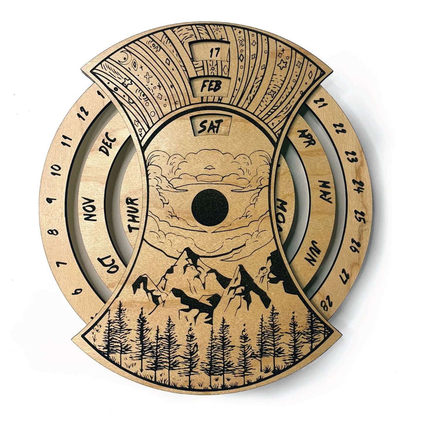 Perpetual Calendar | Mountain Landscape | Assembly And Painting Required | Bookshelf Nook Insert