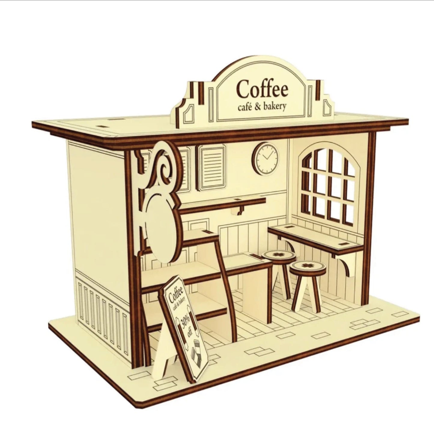 Coffee Cafe & Bakery Miniature | Assembly And Painting Required | Bookshelf Nook Insert