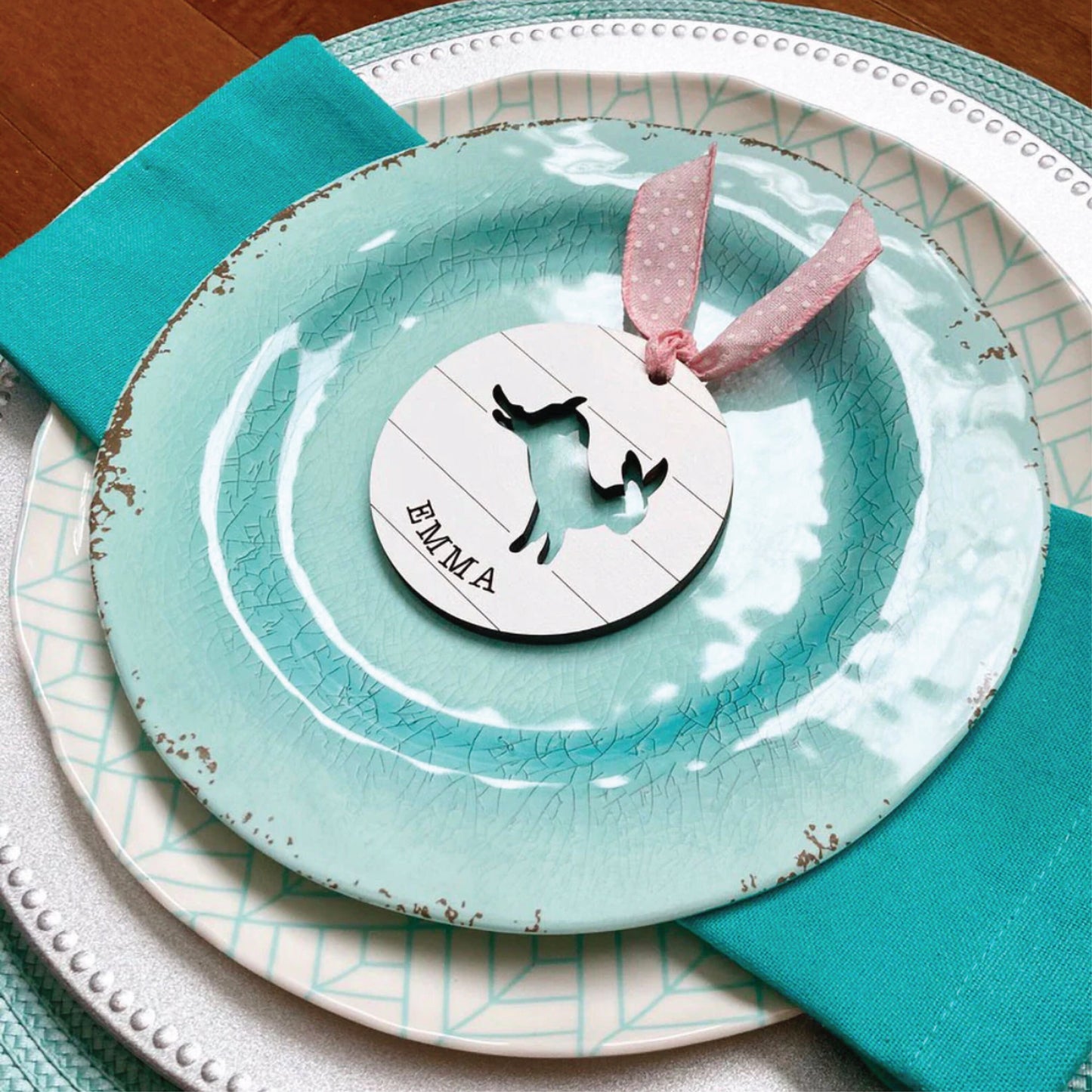 Easter Basket Shiplap Bunny Name Tags | Set of 5 | Dimensions: 3.5 x 3.5 in | Egg Hunt | Wood Home Decor