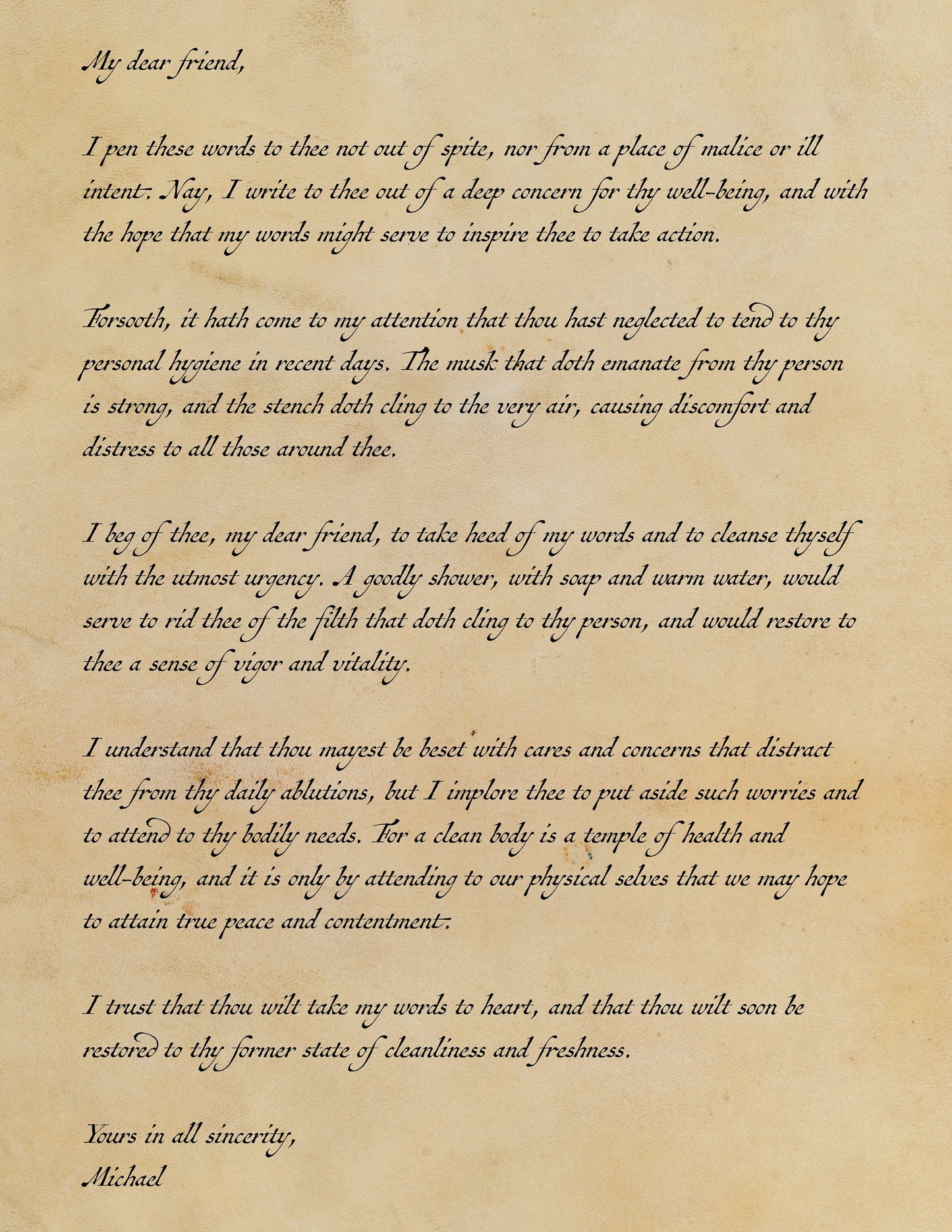 Thou Art a Jester | Custom Humorous Shakespearean Letter to Thy Friend - Printable Digital Download