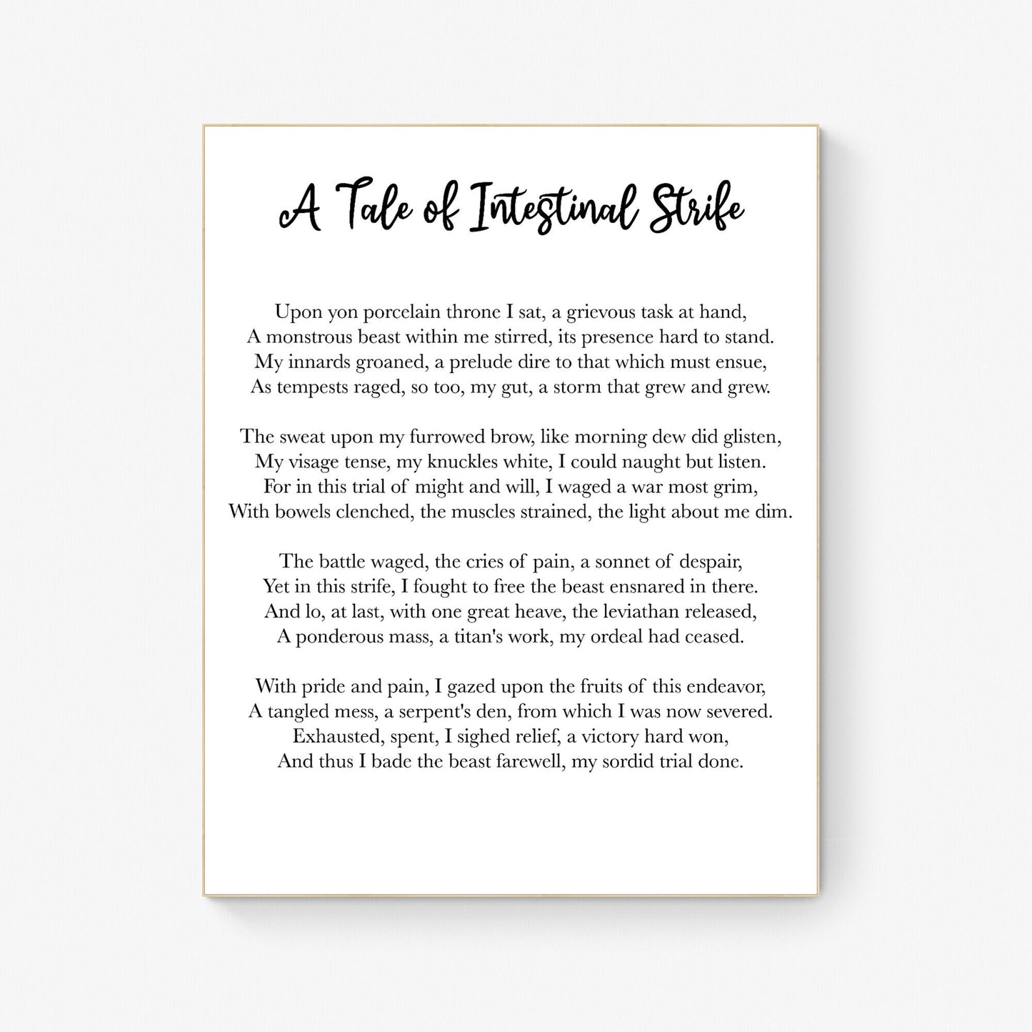 A Tale of Intestinal Strife | Shakespearean Style Sonnet | Bathroom Decor | Art Print