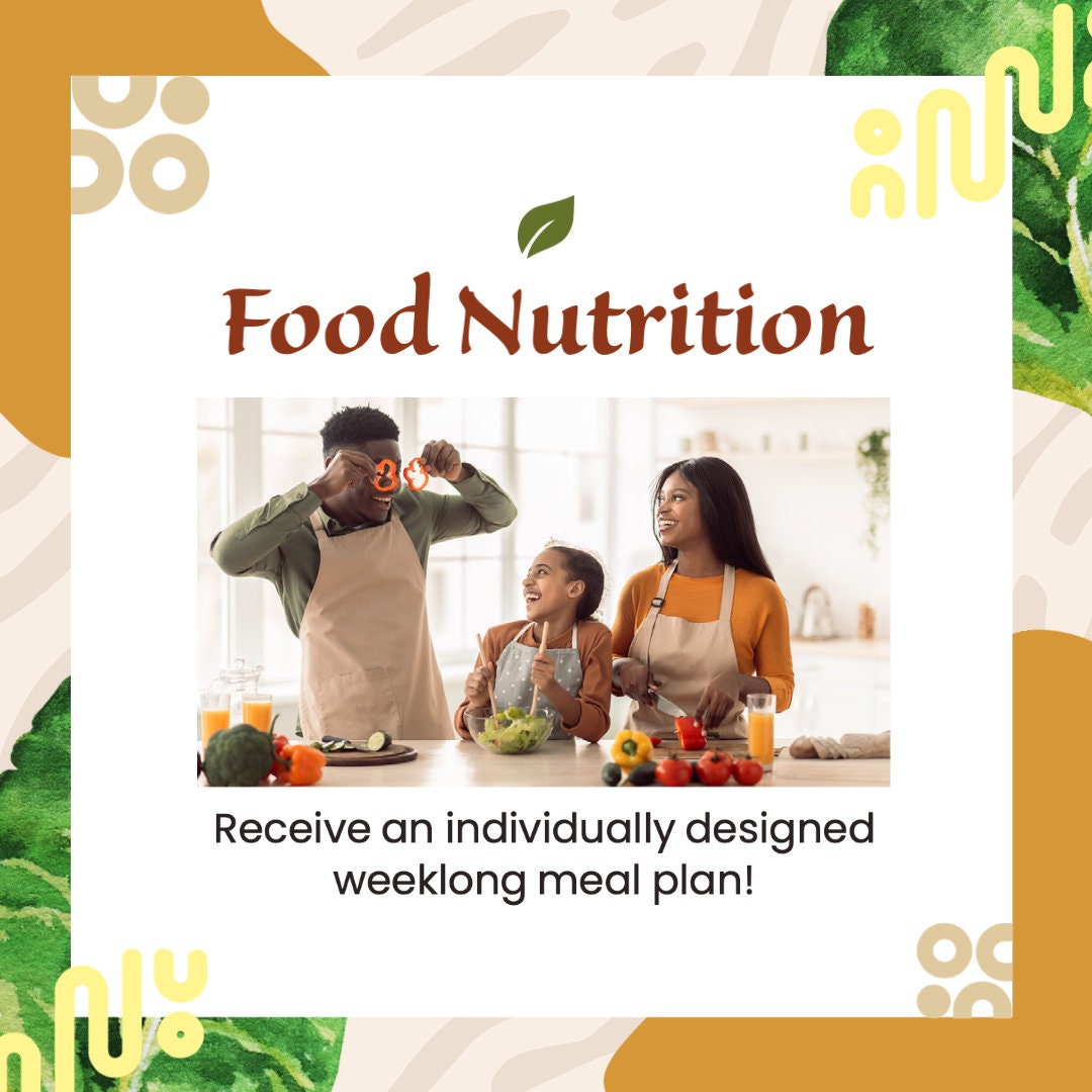 Customized Meal Plan - Personalized Weeklong Food Menu - Printable Digital Download - Tailored Nutrition Plan Healthy Eating Plan Food Diary