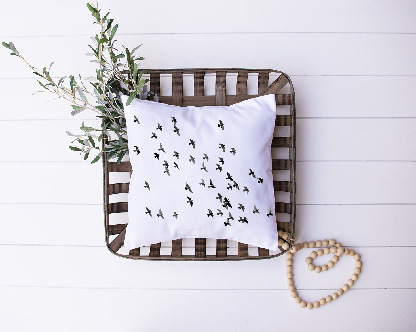 Black and White Bird Flock In Flight Decorative Pillow | Custom Designed | Made In The USA