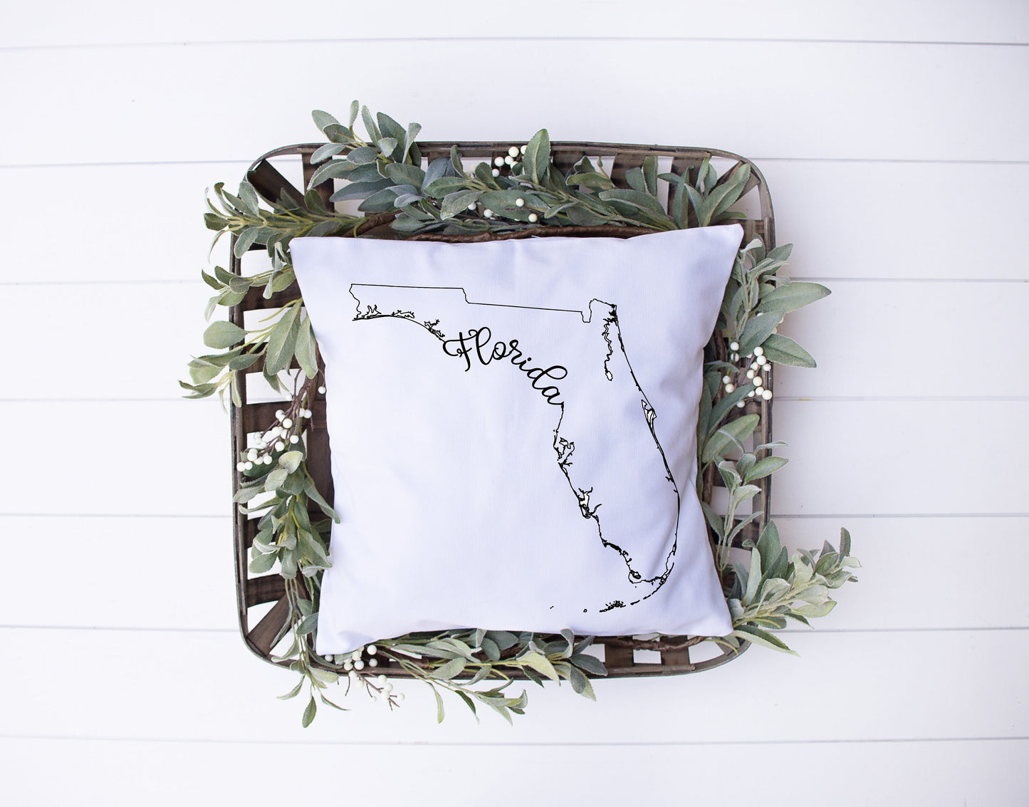 Map of Florida with Name Written In Calligraphy | Black and White Bird | Decorative Pillow | Custom Designed | Made In The USA