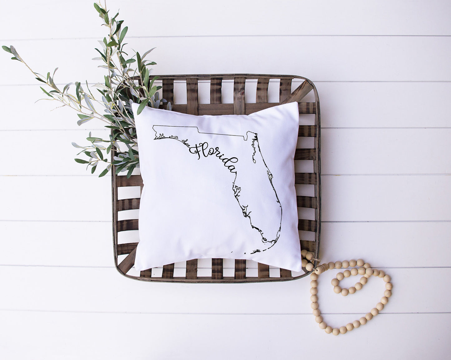 Map of Florida with Name Written In Calligraphy | Black and White Bird | Decorative Pillow | Custom Designed | Made In The USA