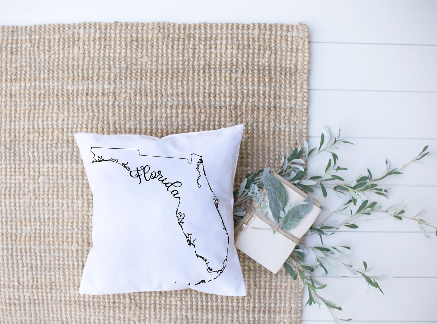 Map of Florida with Name Written In Calligraphy | Black and White Bird | Decorative Pillow | Custom Designed | Made In The USA