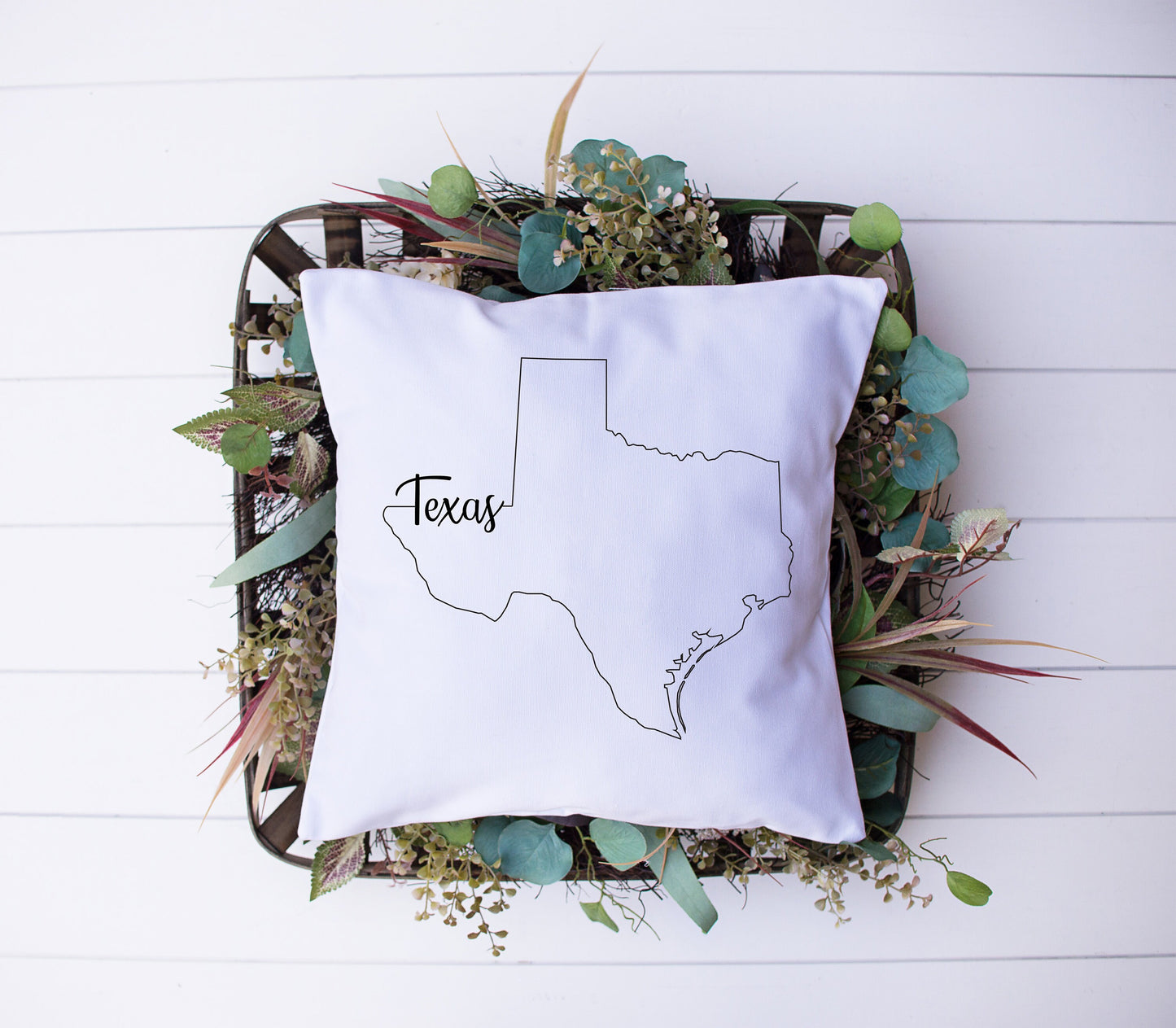 Map of Texas with Name Written In Calligraphy | Black and White Bird | Decorative Pillow | Custom Designed | Made In The USA