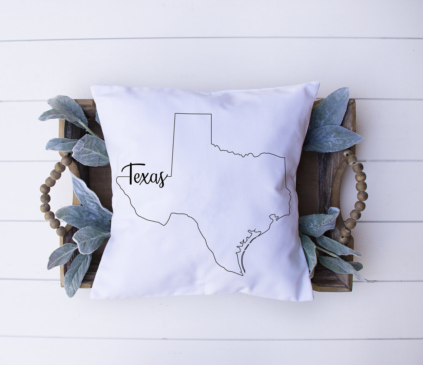 Map of Texas with Name Written In Calligraphy | Black and White Bird | Decorative Pillow | Custom Designed | Made In The USA