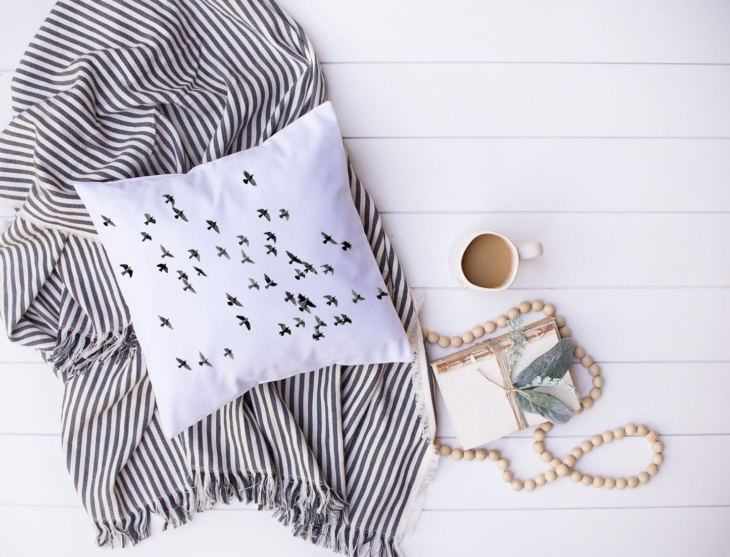 Black and White Bird Flock In Flight Decorative Pillow | Custom Designed | Made In The USA