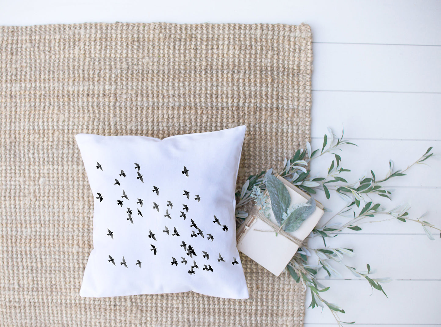 Black and White Bird Flock In Flight Decorative Pillow | Custom Designed | Made In The USA