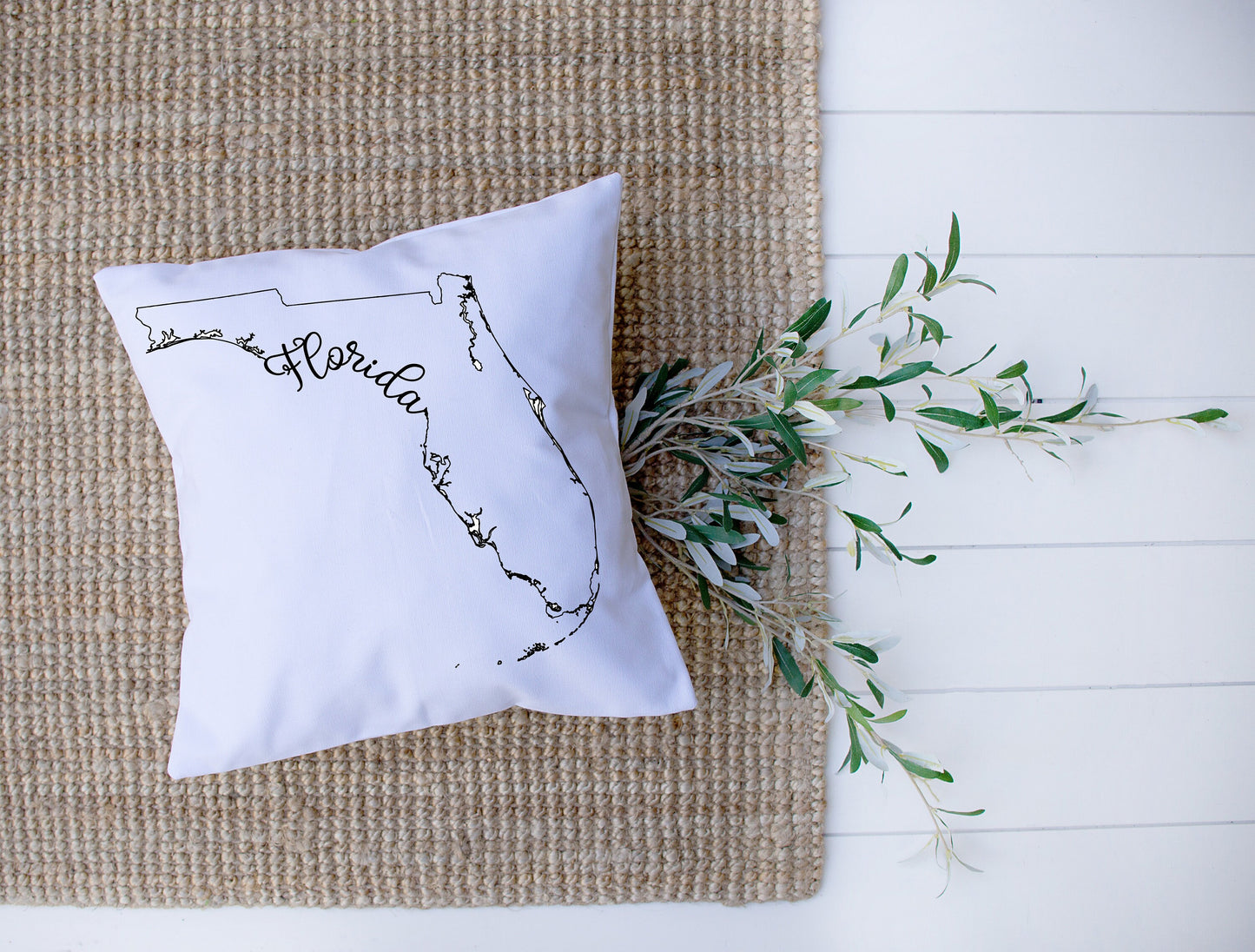 Map of Florida with Name Written In Calligraphy | Black and White Bird | Decorative Pillow | Custom Designed | Made In The USA