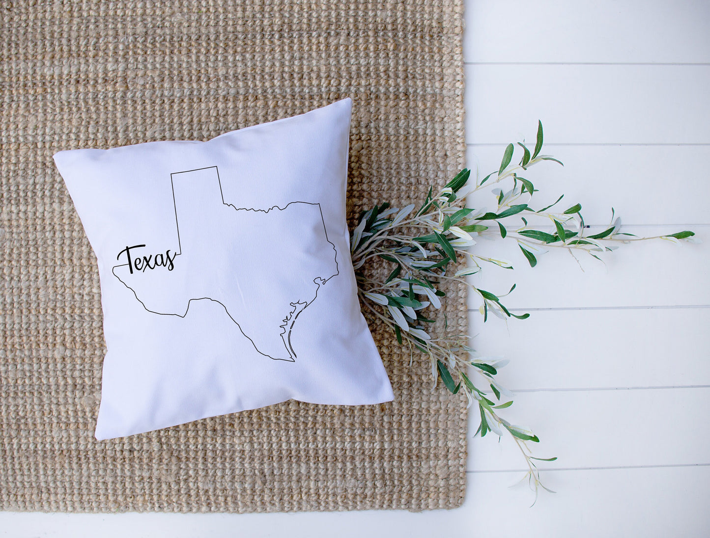 Map of Texas with Name Written In Calligraphy | Black and White Bird | Decorative Pillow | Custom Designed | Made In The USA