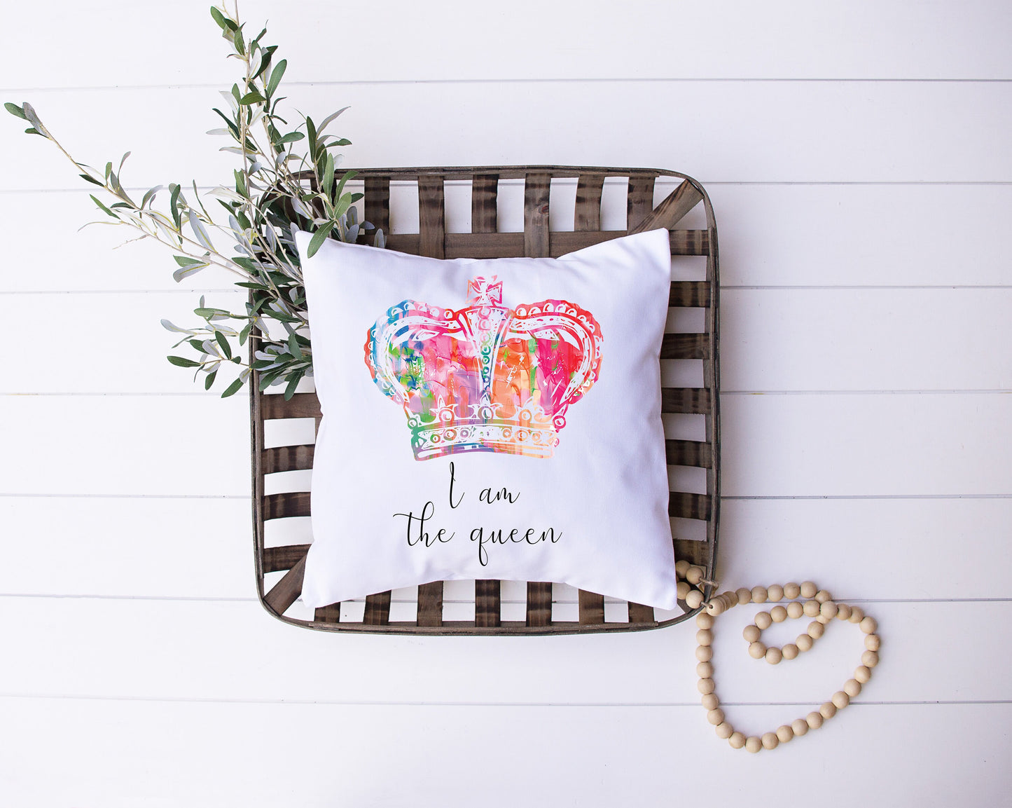 I Am The Queen | Black, White, Rainbow | Crown | Decorative Pillow | Custom Designed | Made In The USA