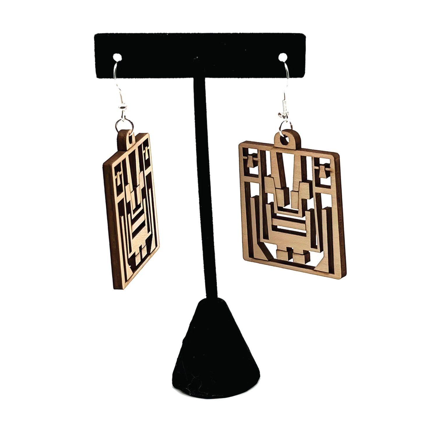 Aztec-Inspired Earrings, Baltic Birch Wood, Handcrafted, Paintable, Vintage Style, Ethnic Jewelry, Unique Gift, Lightweight Earrings