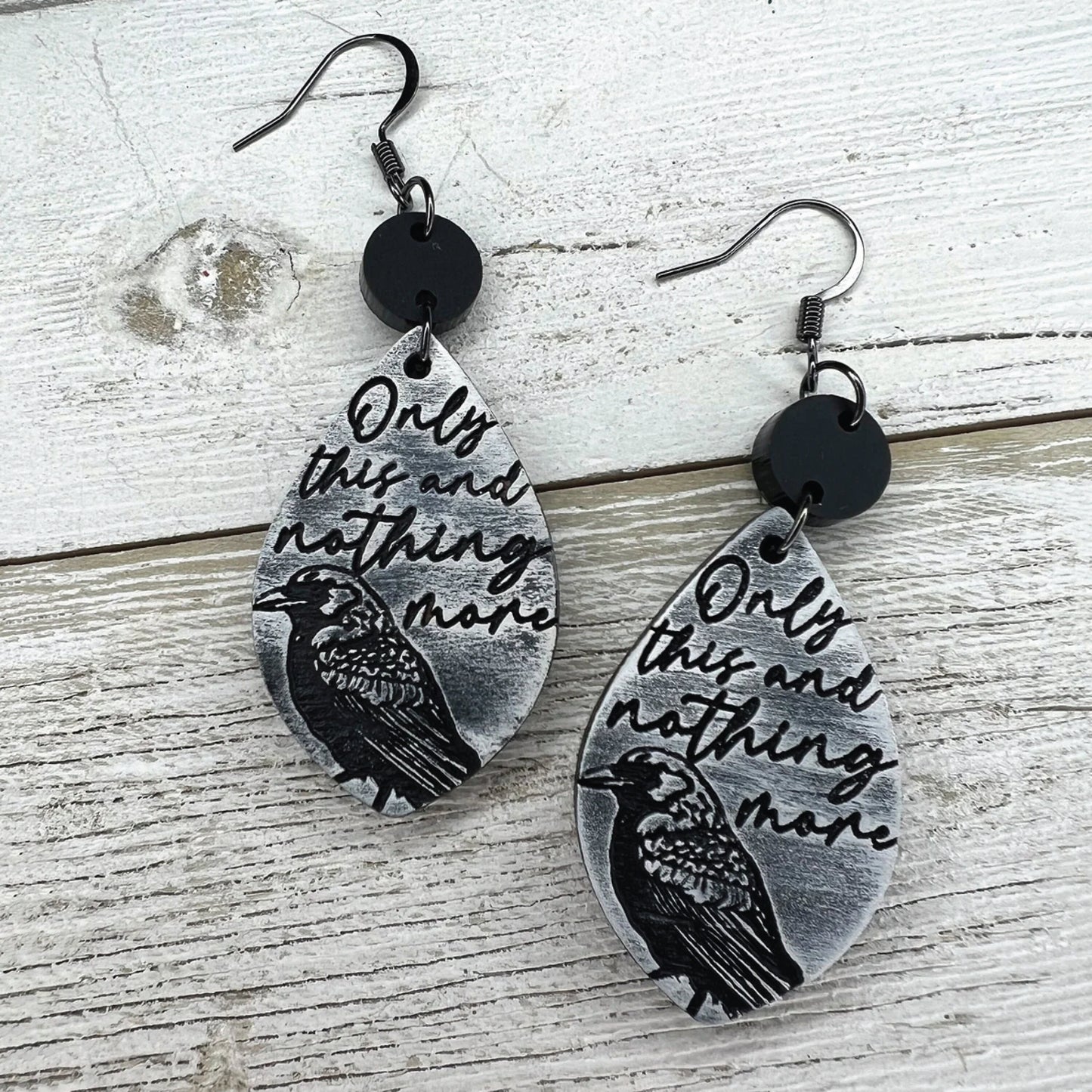 Only This and Nothing More | Raven Teardrop Earrings, Edgar Allan Poe Inspired, Literary Jewelry, Paintable, Unique Gift, Handmade Accessory
