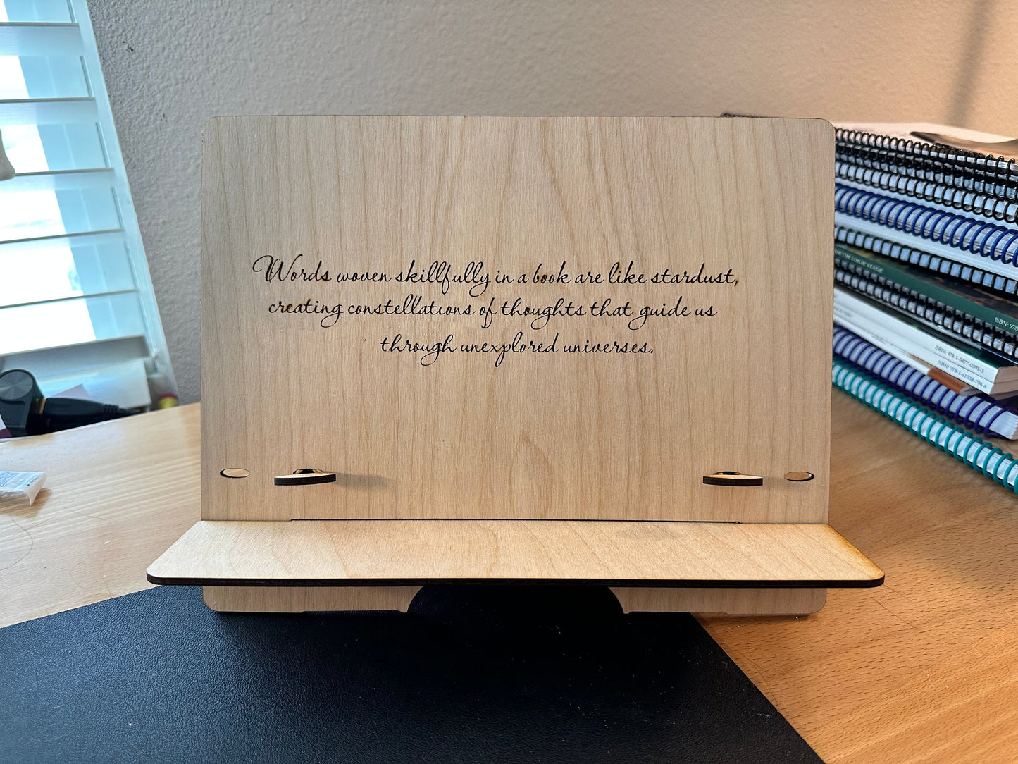 Baltic Birch Wooden Book Stand - Personalized Laser-Etched Page Holder for Bibliophiles, Teachers, and Students - Handmade in the USA