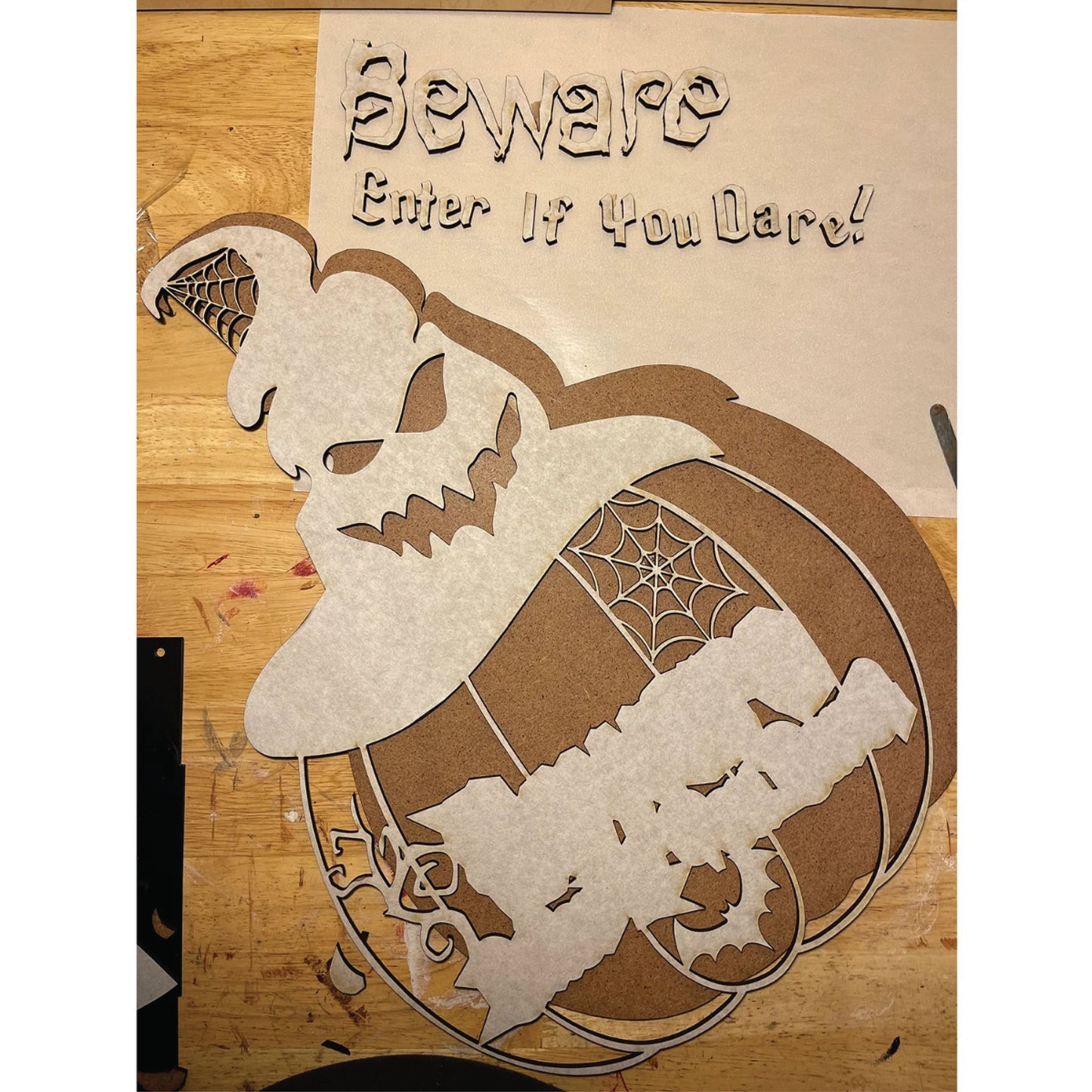 Beware | Enter At Your Own Peril | Evil Pumpkin Door Hanger | DIY Project | Requires Painting and Assembly