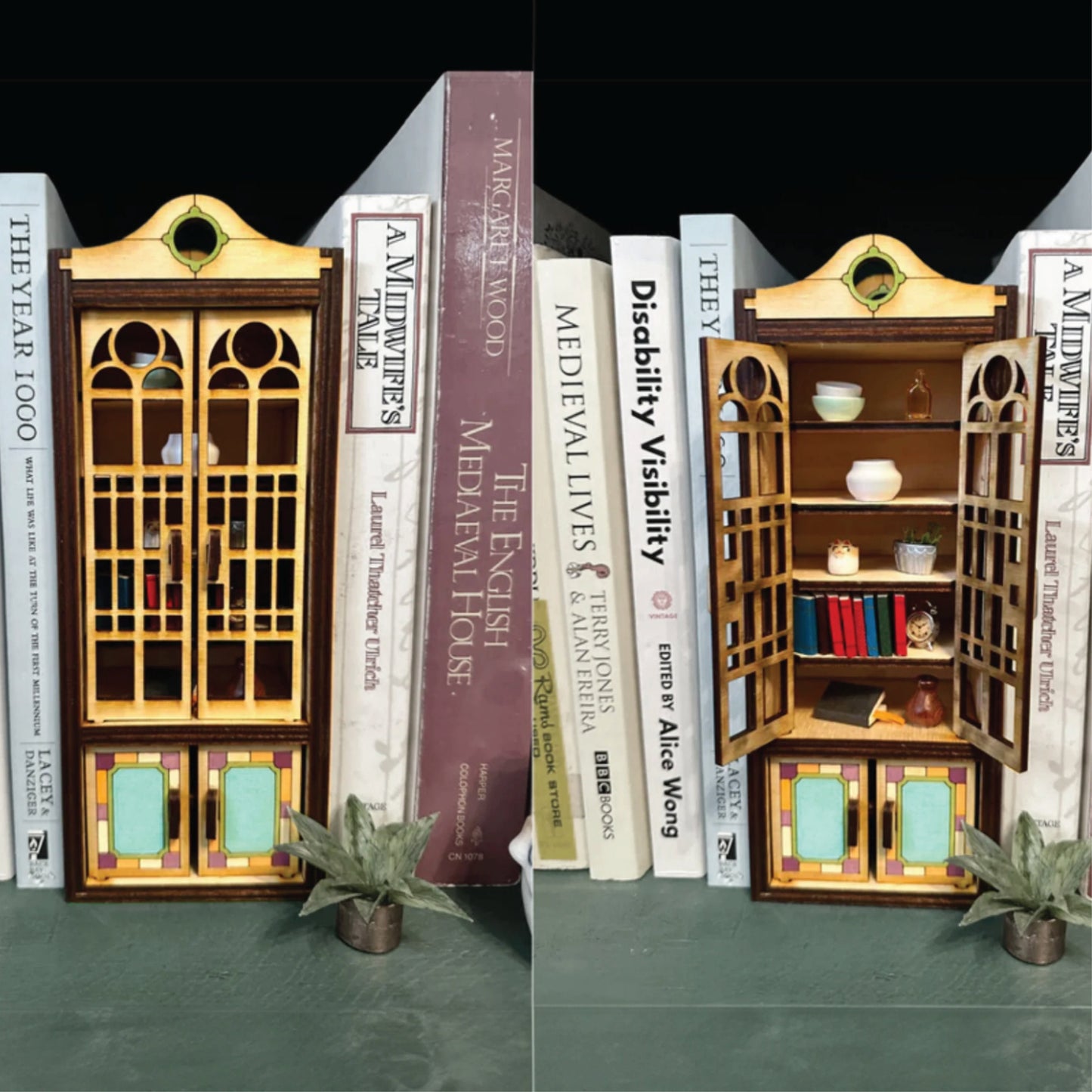 Cupboard Book Nook with Opening Doors and Small Shelves | Assembly And Painting Required | Bookshelf Nook Insert