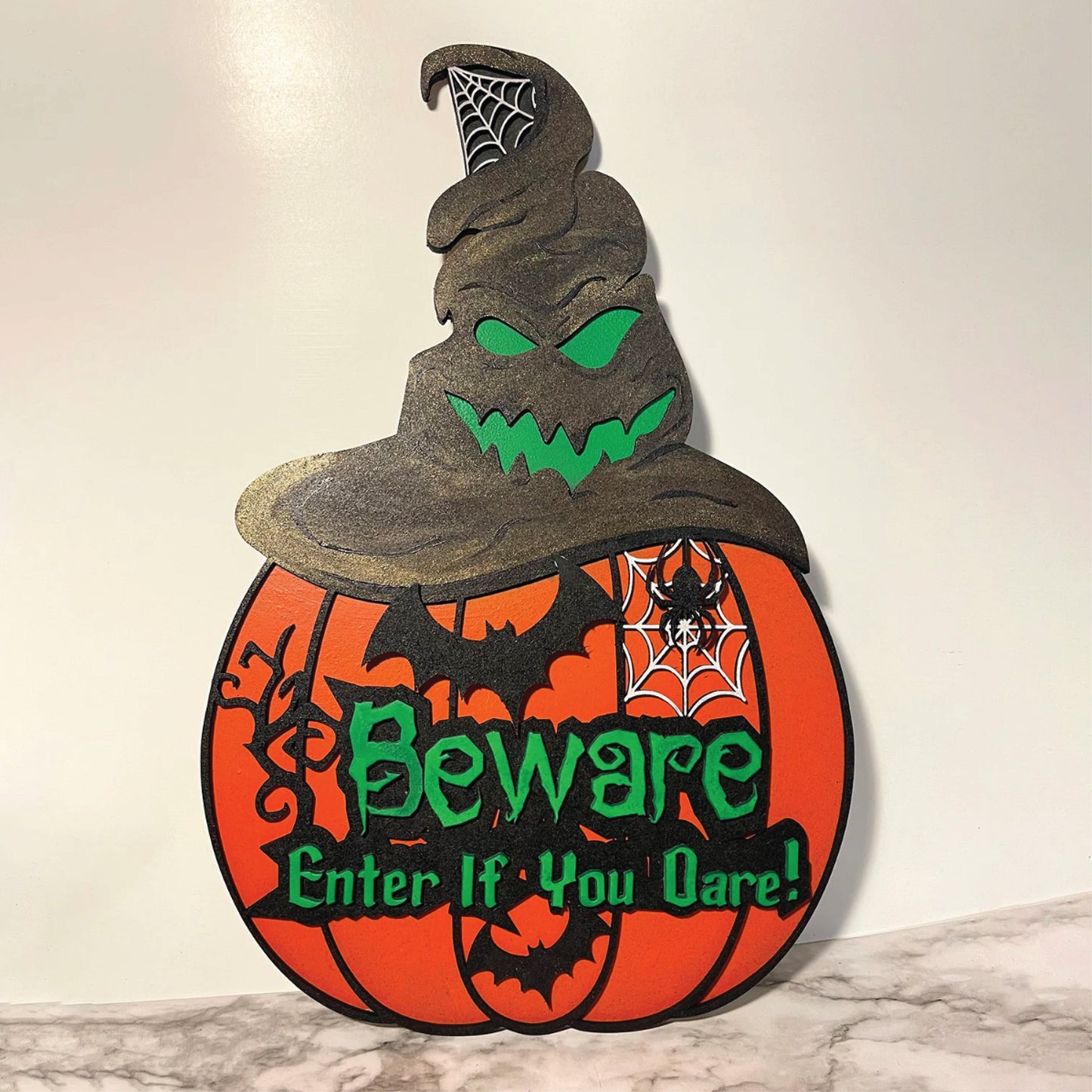 Beware | Enter At Your Own Peril | Evil Pumpkin Door Hanger | DIY Project | Requires Painting and Assembly