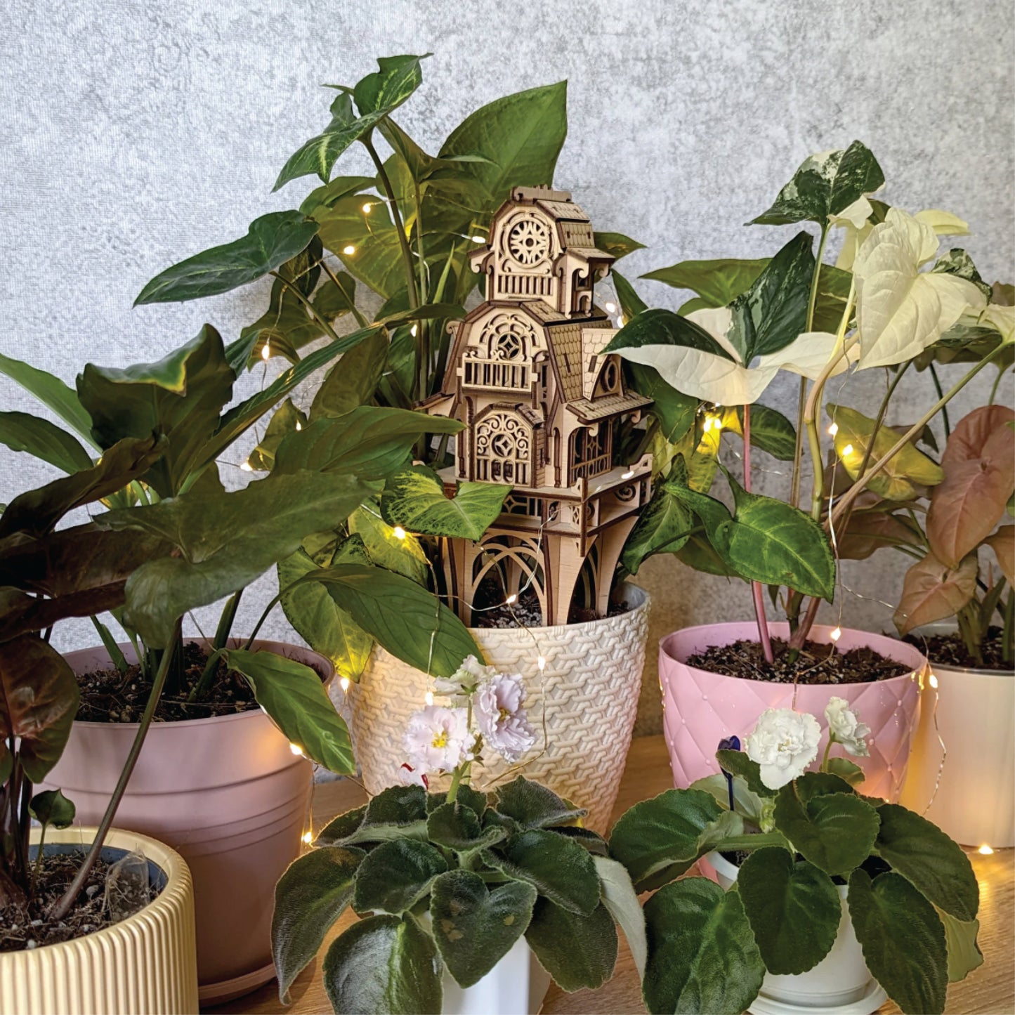 Garden Magic House - Fantasy Building With Optional Stakes For Flower Pot