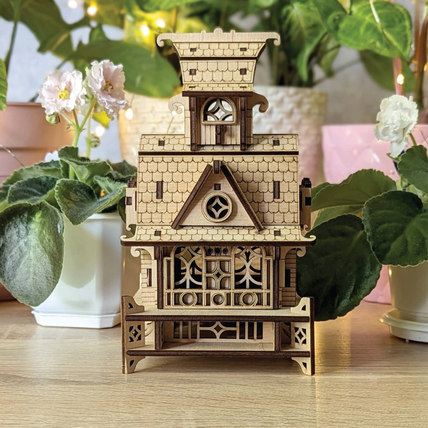 Garden Magic House - Fantasy Building With Optional Stakes For Flower Pot
