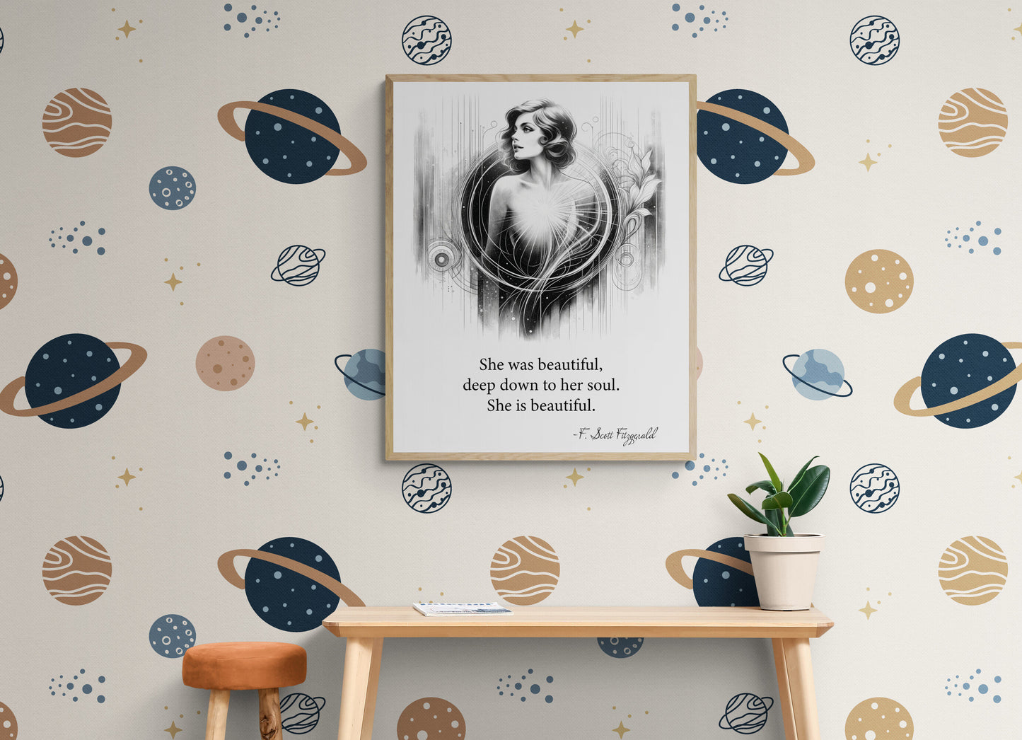 F. Scott Fitzgerald Quote She Is Beautiful Love Art Print
