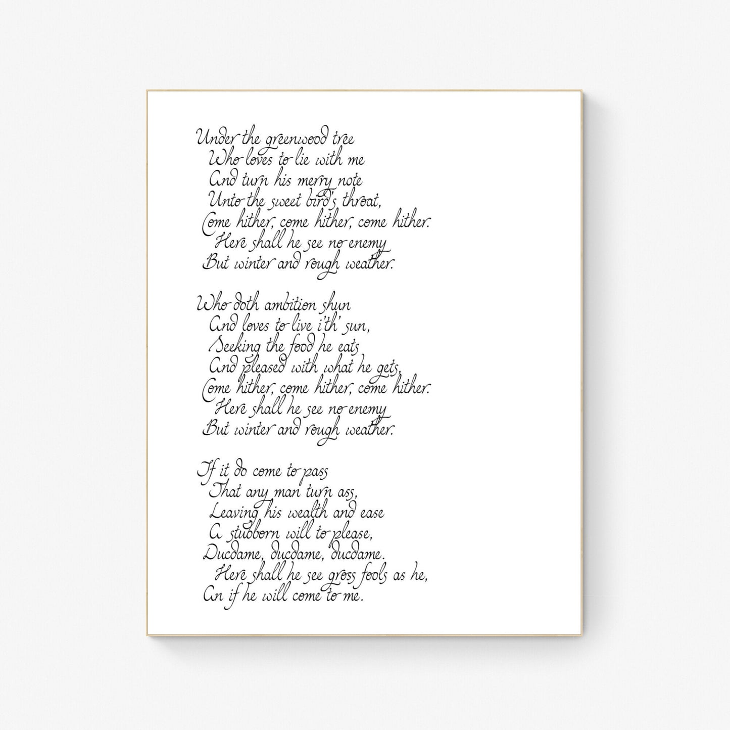 Under the Greenwood Tree by William Shakespeare's As You Like It Full Typography Art Print