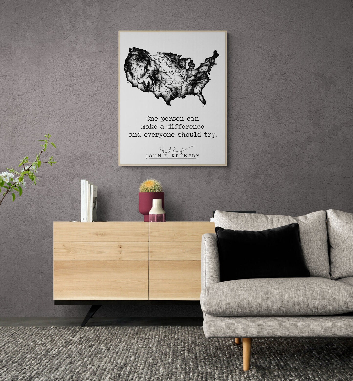 JFK Quote's One Person Can Make A Difference And Everyone Should Try Minimalist USA Art