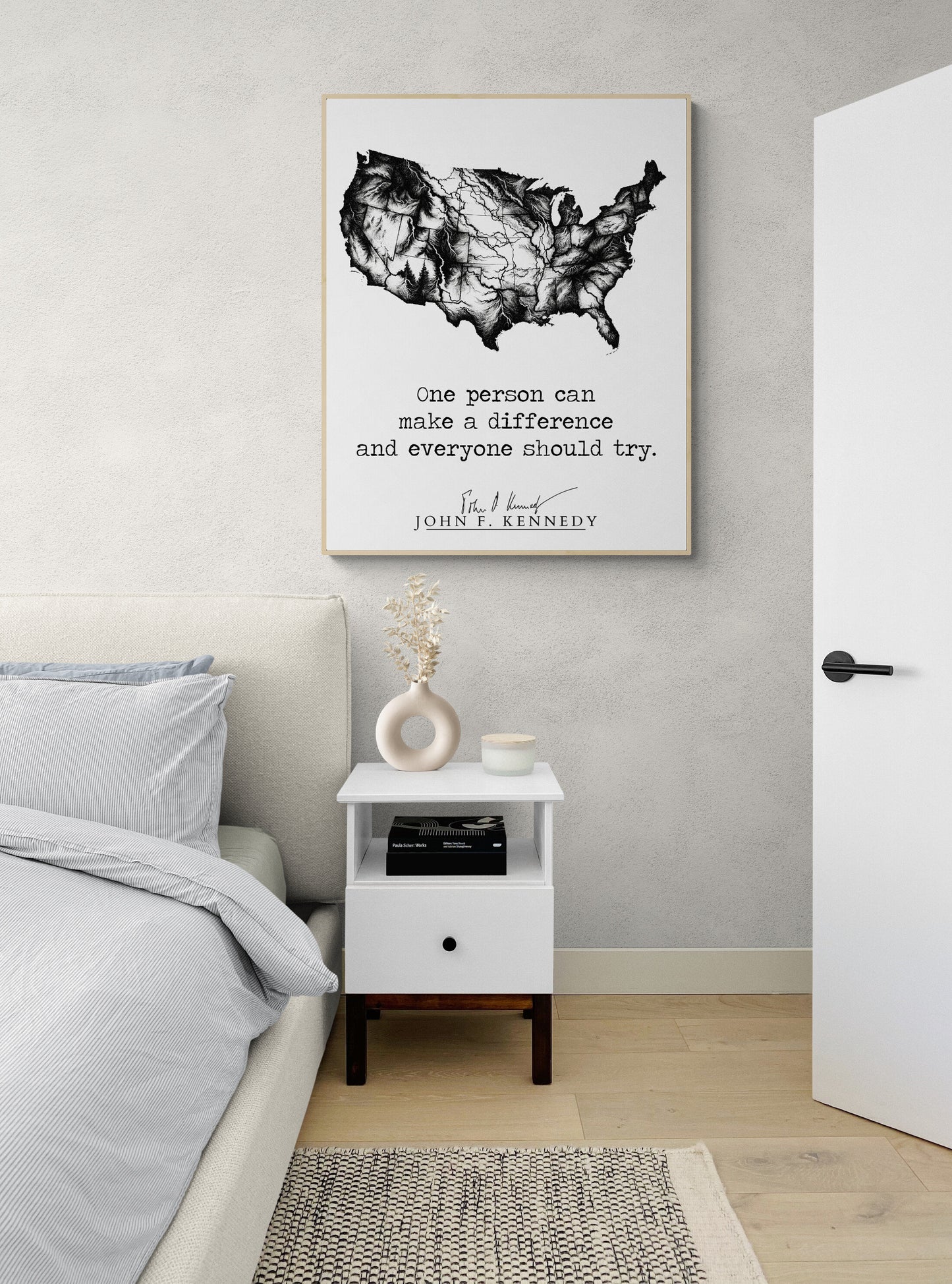 JFK Quote's One Person Can Make A Difference And Everyone Should Try Minimalist USA Art