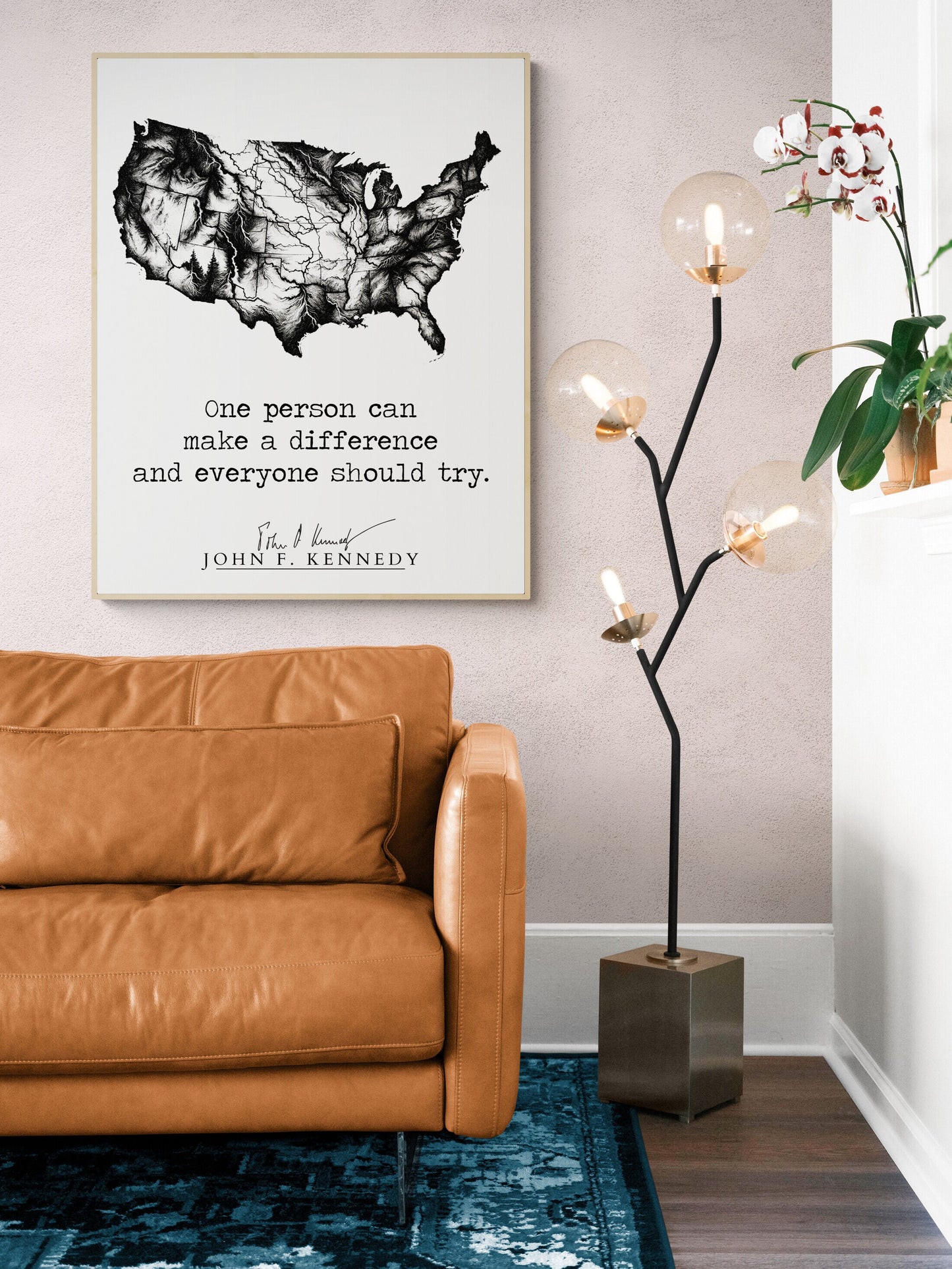 JFK Quote's One Person Can Make A Difference And Everyone Should Try Minimalist USA Art