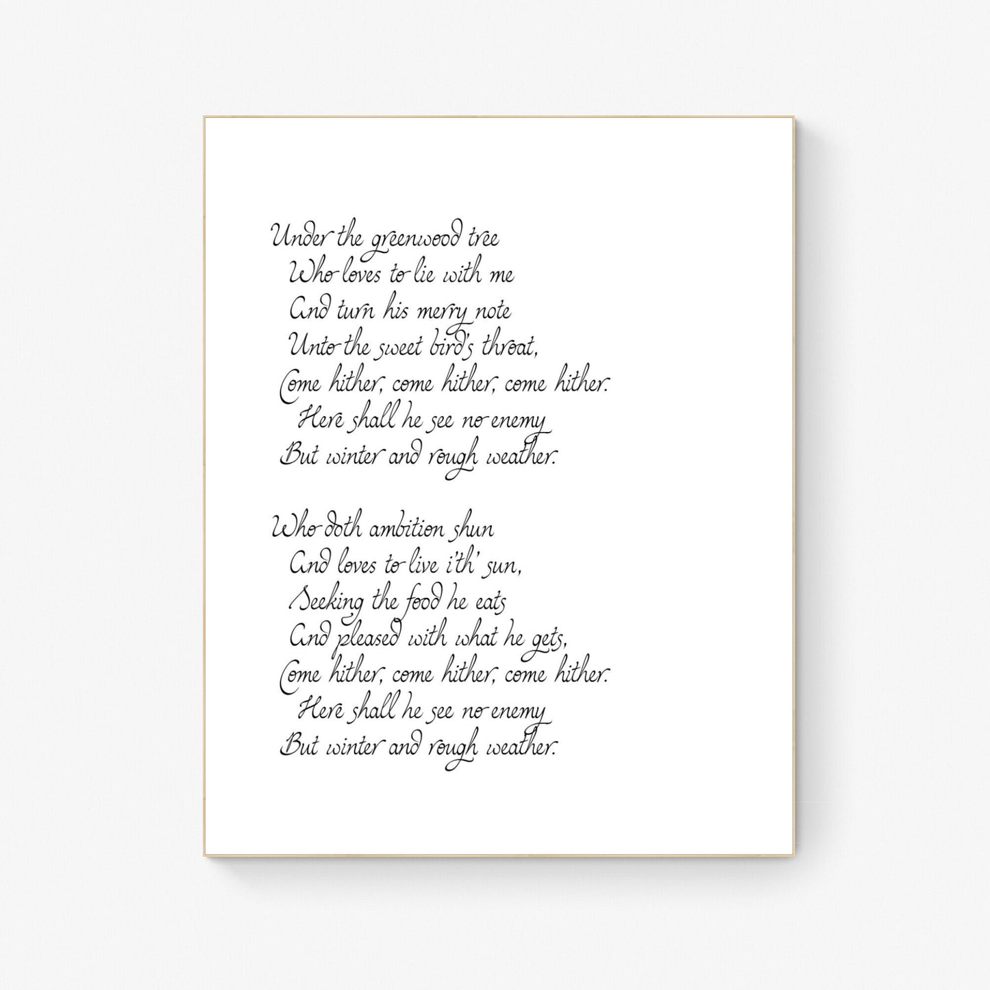 Under the Greenwood Tree by William Shakespeare's As You Like It Typography Art Print