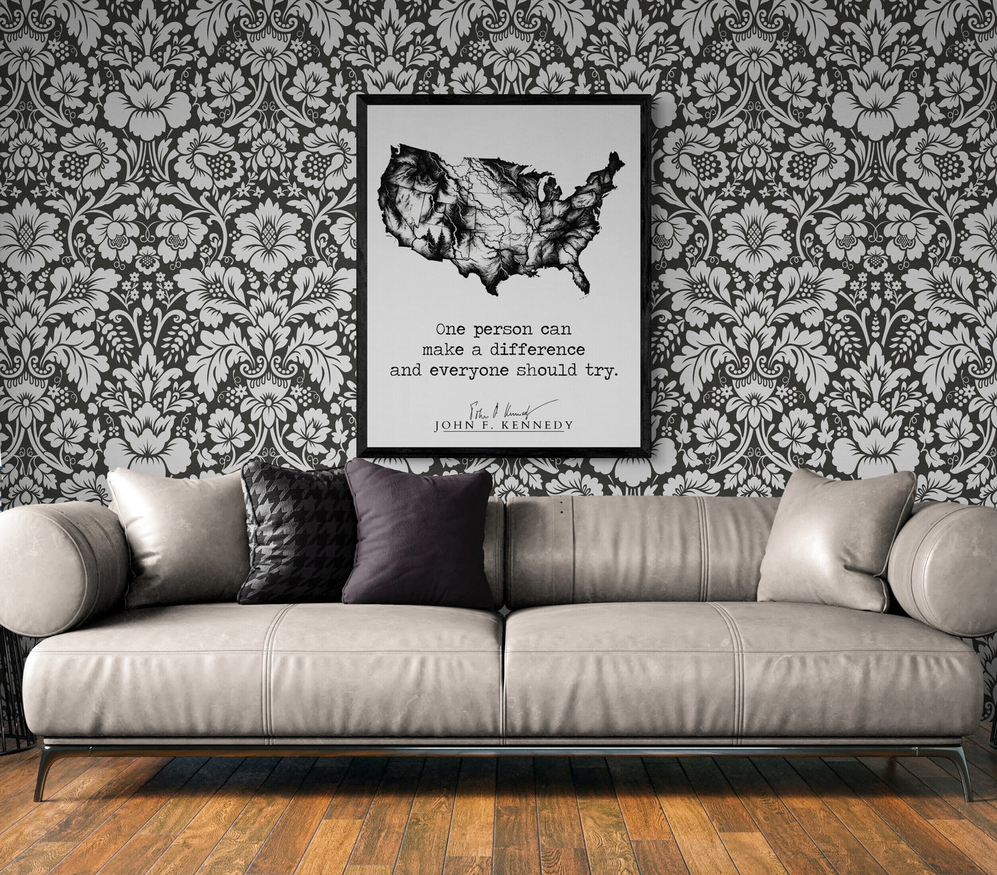 JFK Quote's One Person Can Make A Difference And Everyone Should Try Minimalist USA Art