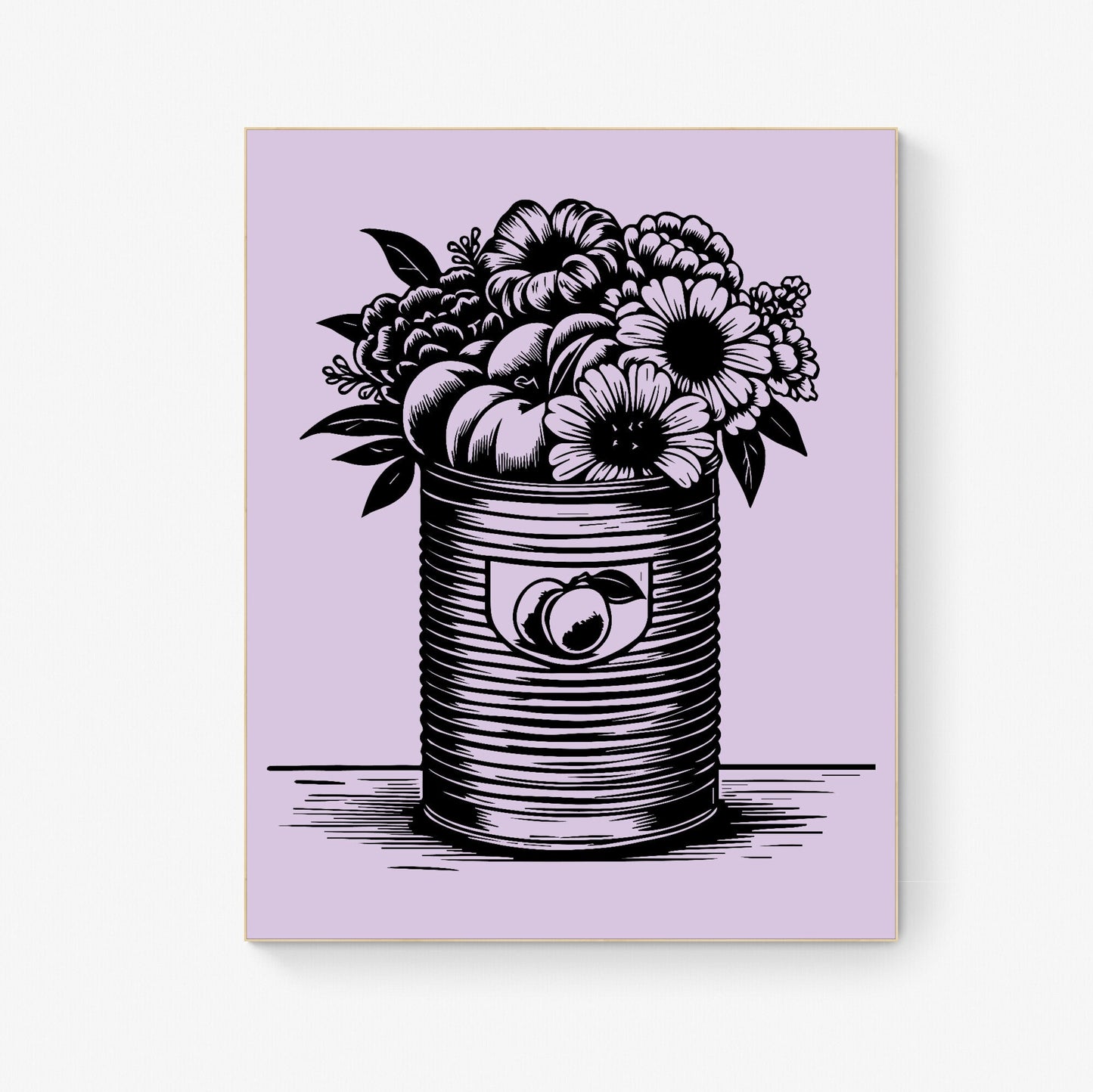 Whimsical Blossoms Peachy Vintage Tin & Floral Lithograph Art Print