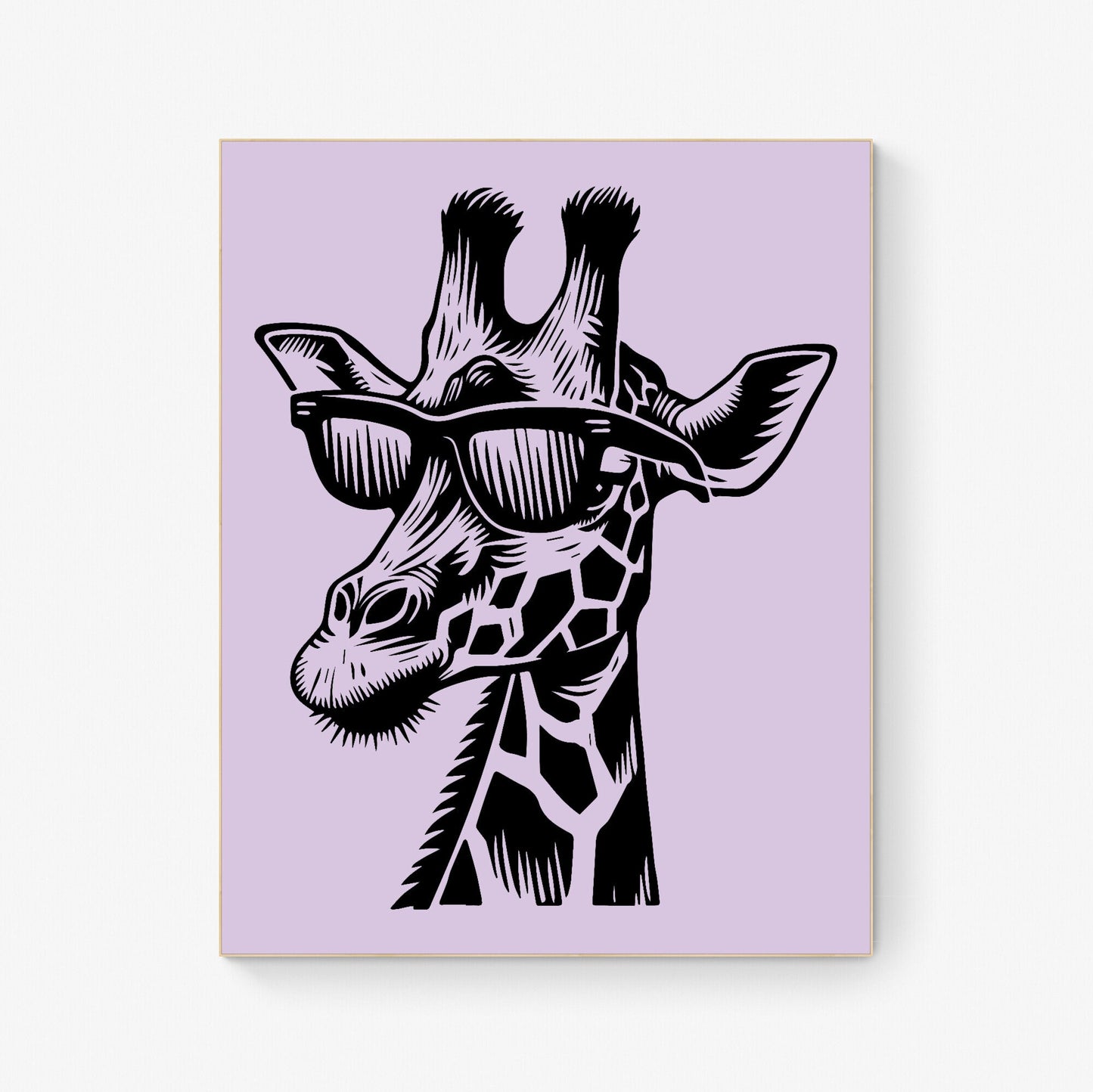Cool Safari Chic Stylish Giraffe in Sunglasses Quirky Botanical Garden Linograph Linocut Print