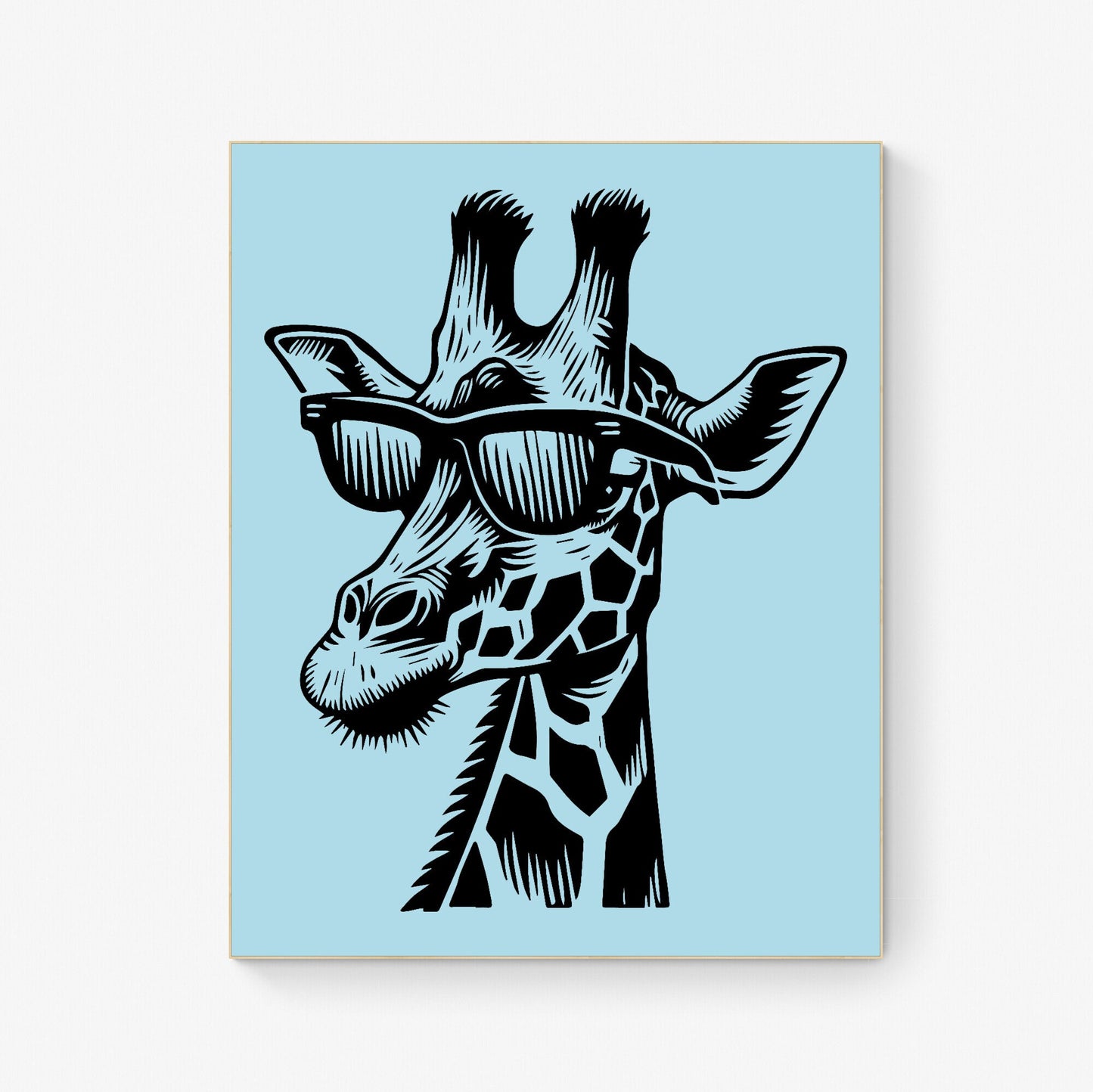 Cool Safari Chic Stylish Giraffe in Sunglasses Quirky Botanical Garden Linograph Linocut Print