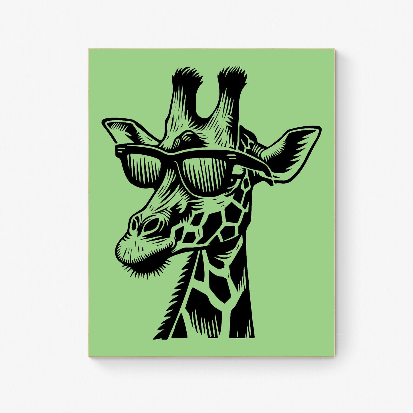 Cool Safari Chic Stylish Giraffe in Sunglasses Quirky Botanical Garden Linograph Linocut Print