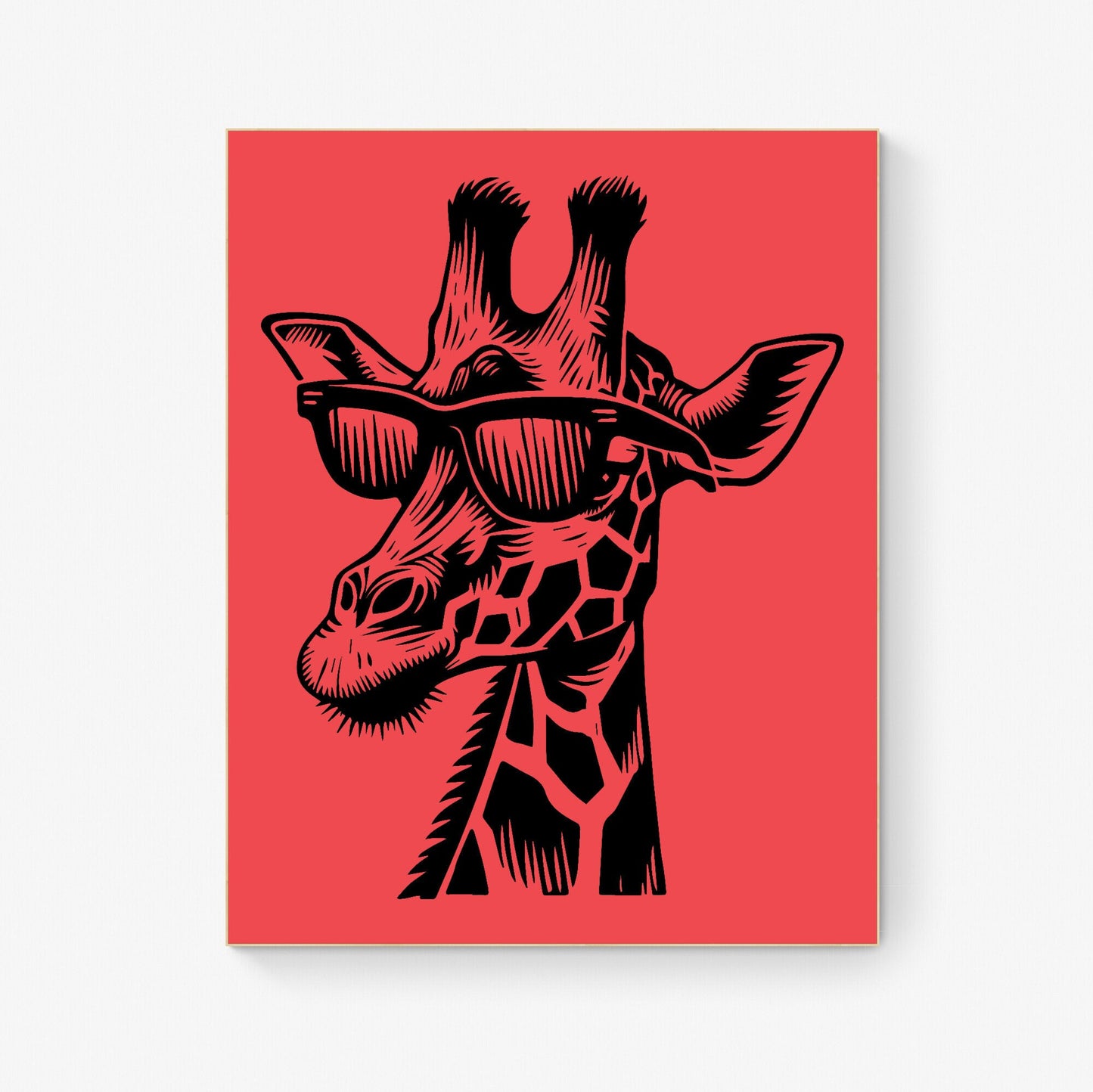 Cool Safari Chic Stylish Giraffe in Sunglasses Quirky Botanical Garden Linograph Linocut Print