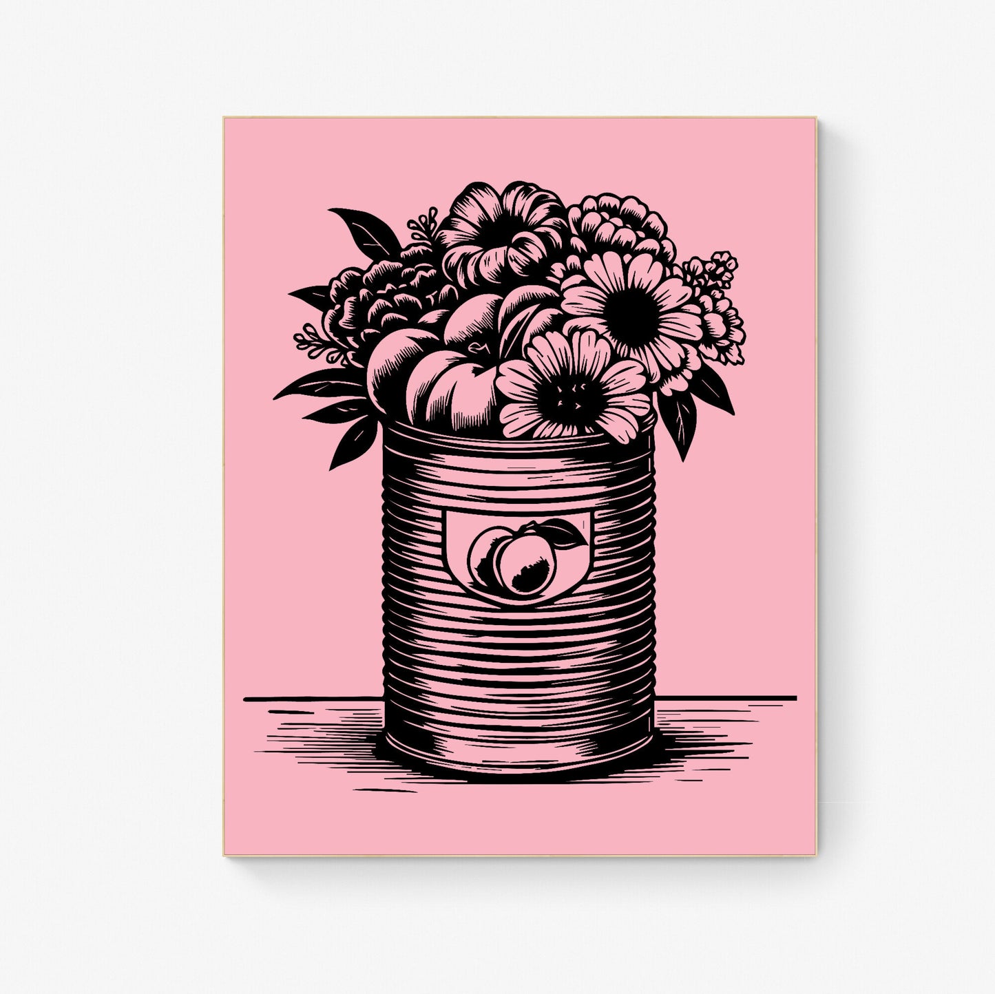 Whimsical Blossoms Peachy Vintage Tin & Floral Lithograph Art Print