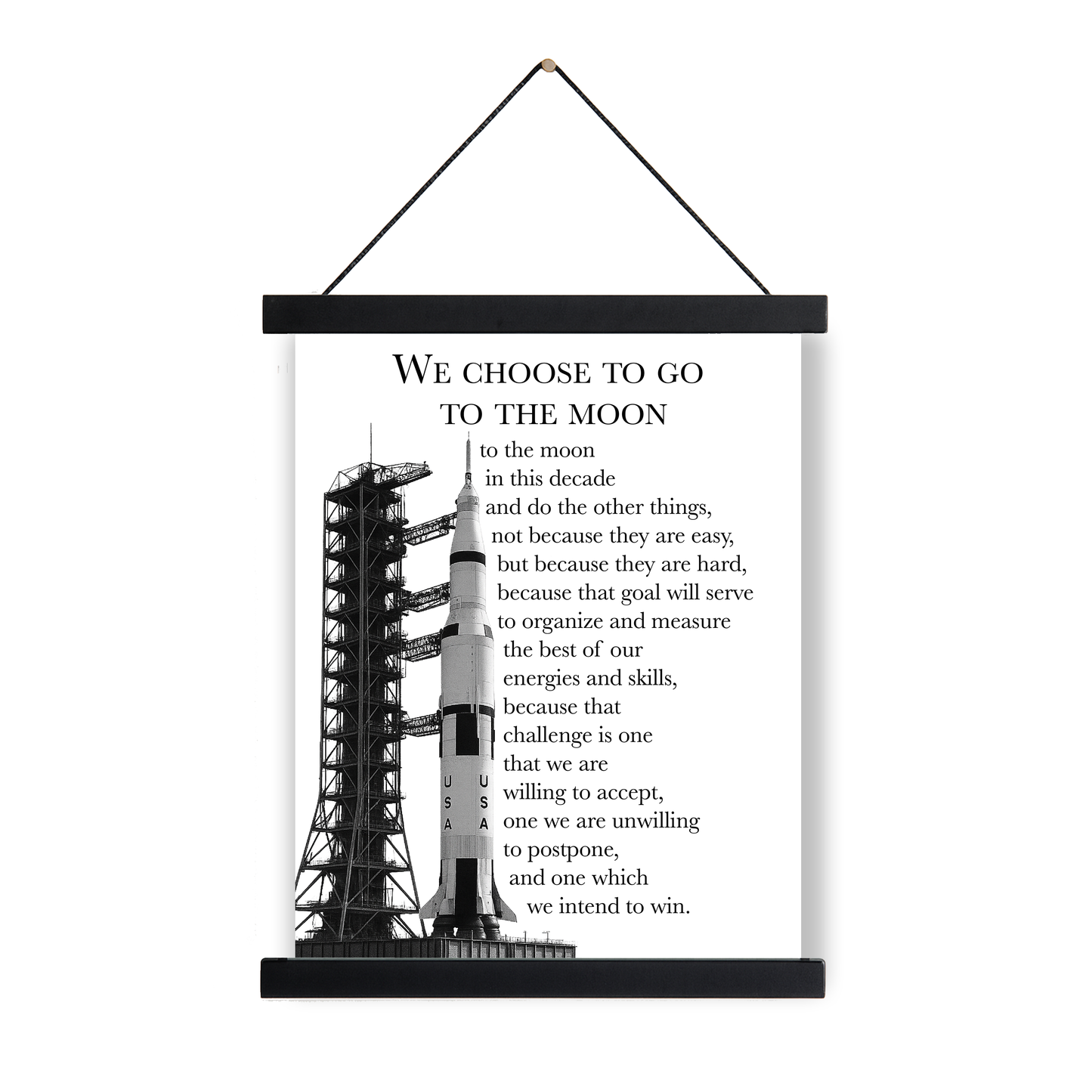 JFK Moon Speech Quote Art Print – We Choose to Go to the Moon | Saturn V Rocket | Inspirational NASA Space Wall Artwork | Home Decor Poster